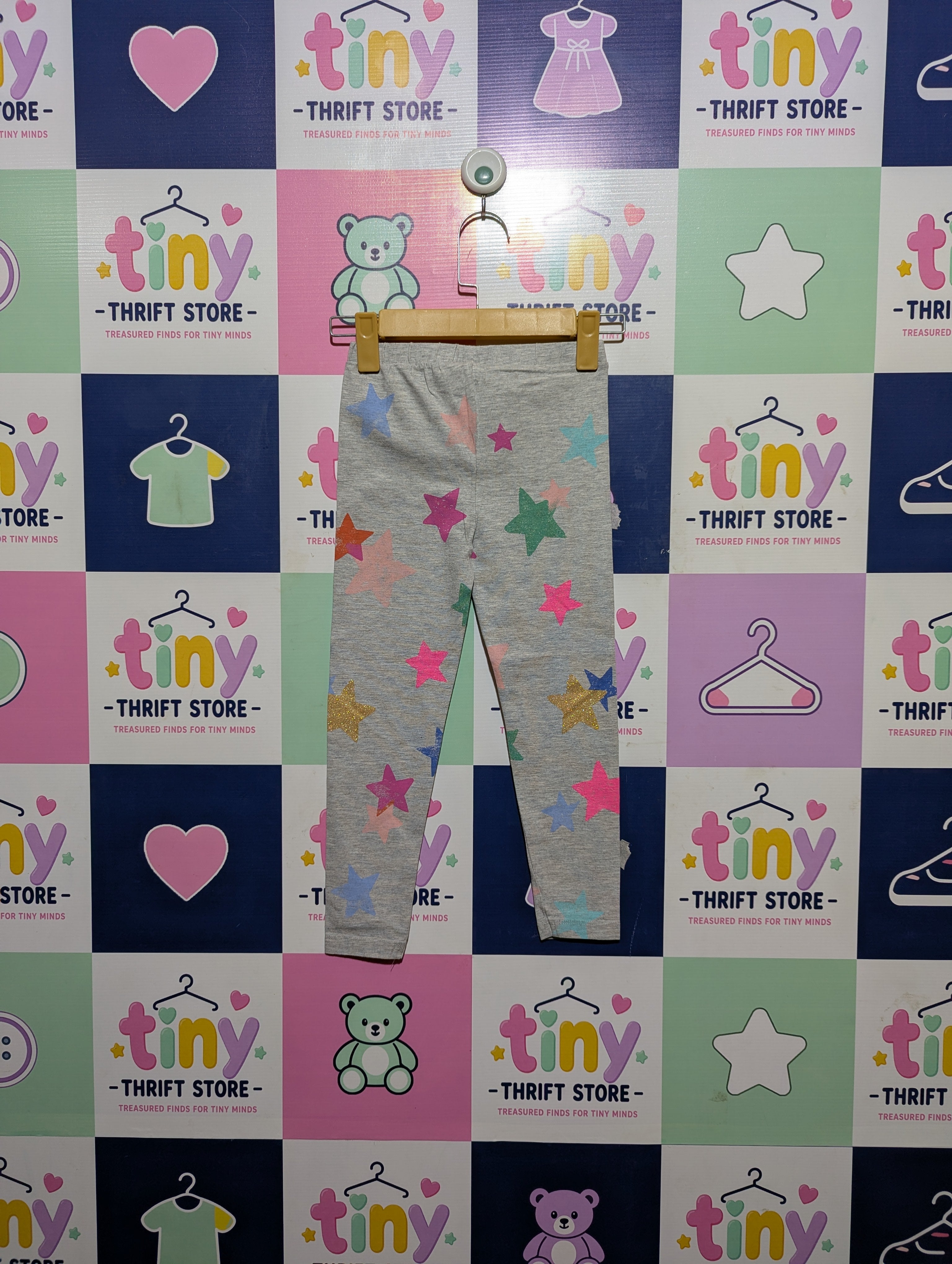 Tu Girls Grey "Multi-Star" Print Stretch Leggings - Size 6-7 Years Estimated Age 6-7 Years AB2