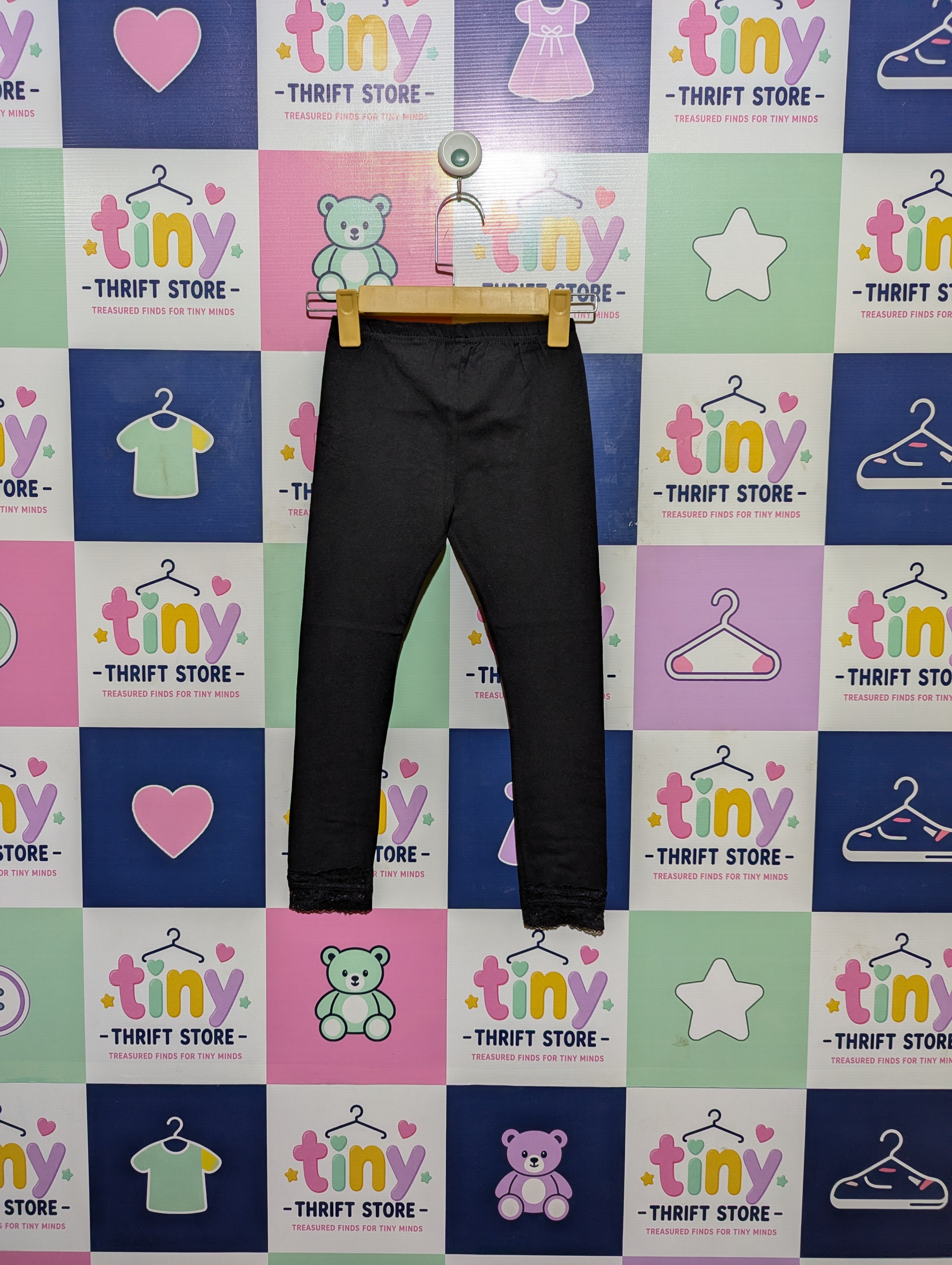 Navy Girls Essential Black Lace-Hem Leggings - Size 130 CM Estimated Age 8-9 Years AB2