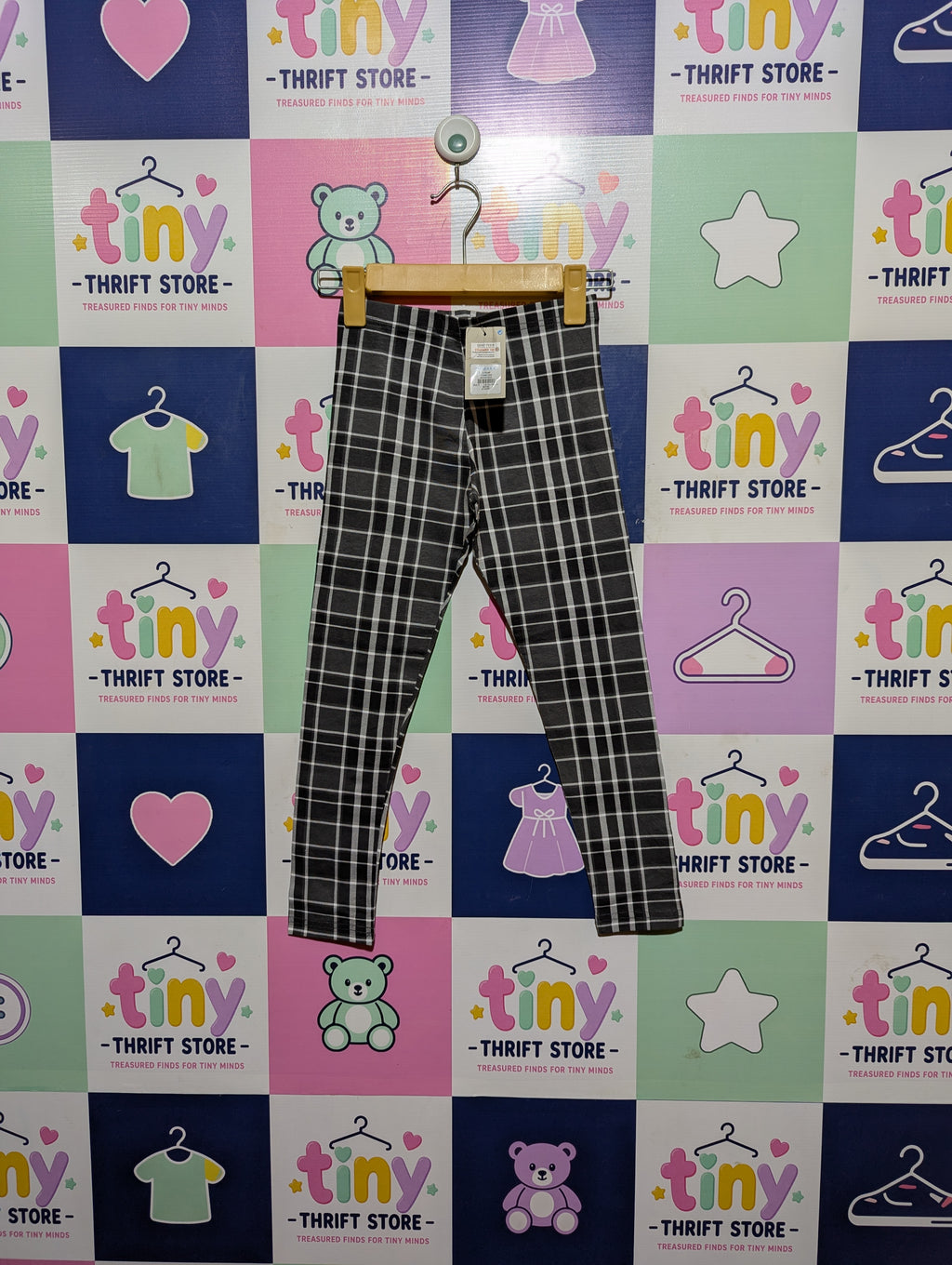Primark Girls Charcoal Grey "Classic Check" Print Leggings - Size 128 CM Estimated Age 7-8 Years AB2