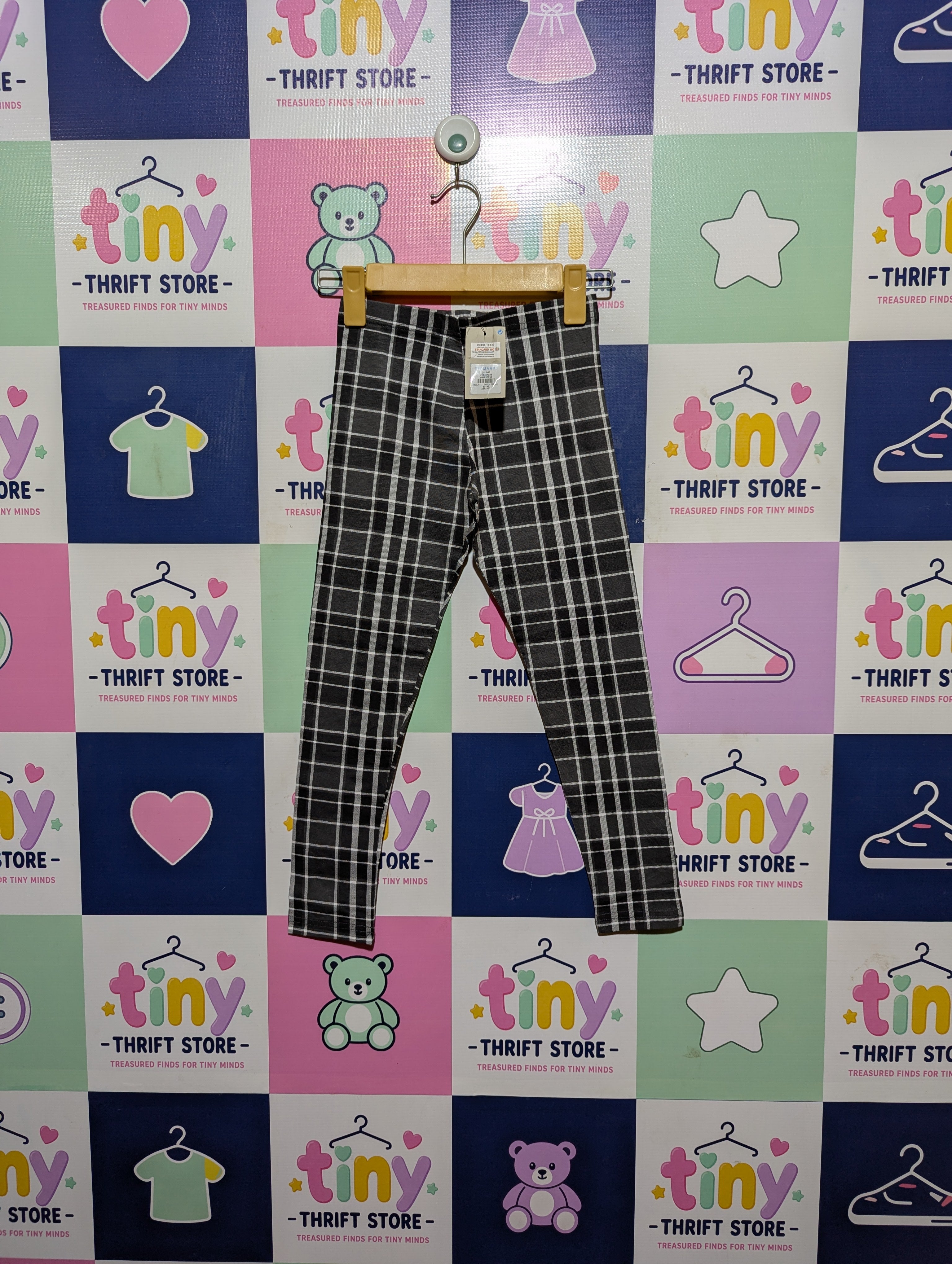 Primark Girls Charcoal Grey "Classic Check" Print Leggings - Size 128 CM Estimated Age 7-8 Years AB2