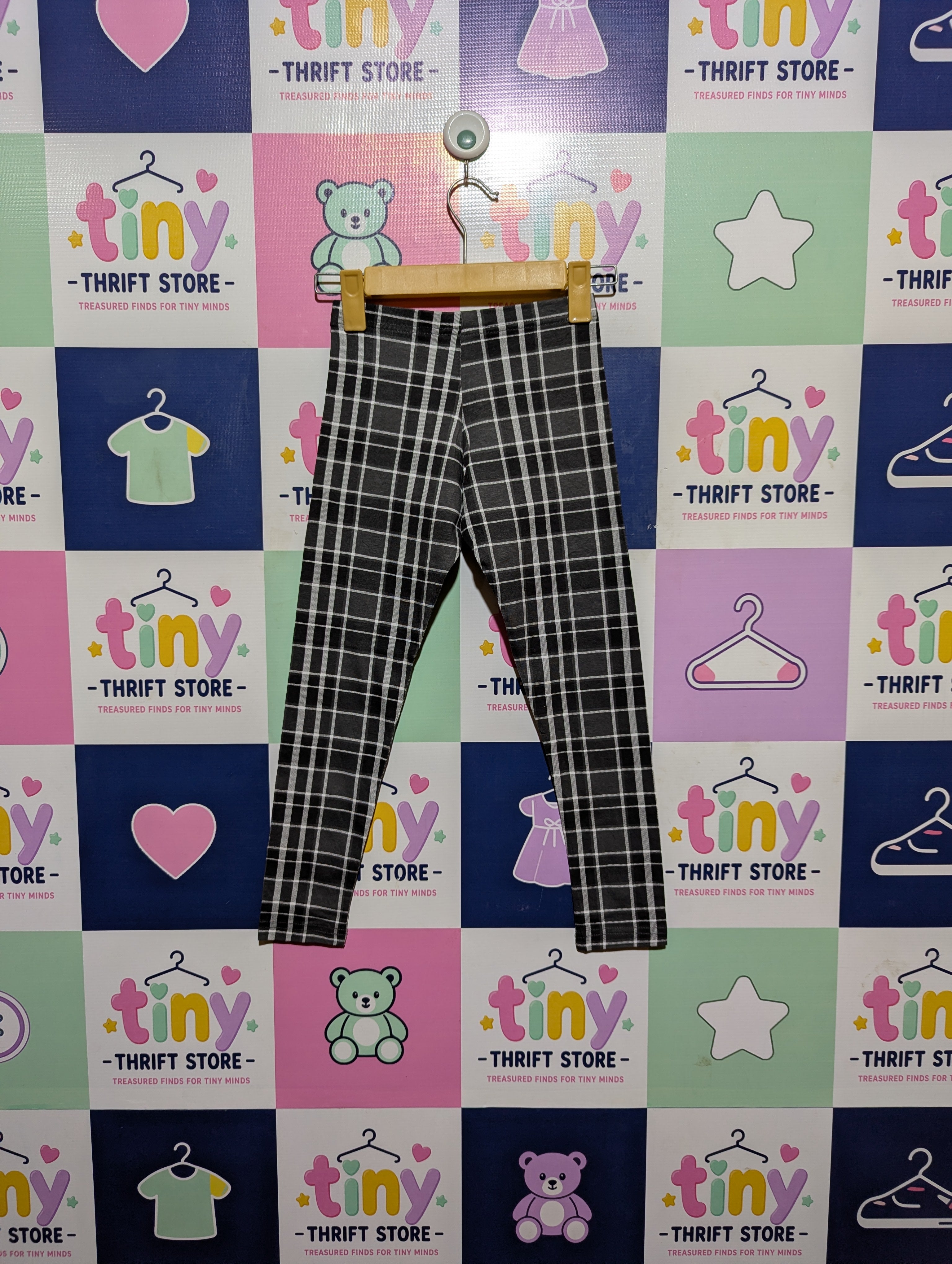 Primark Girls Charcoal Grey "Classic Check" Print Leggings - Size 128 CM Estimated Age 7-8 Years AB2