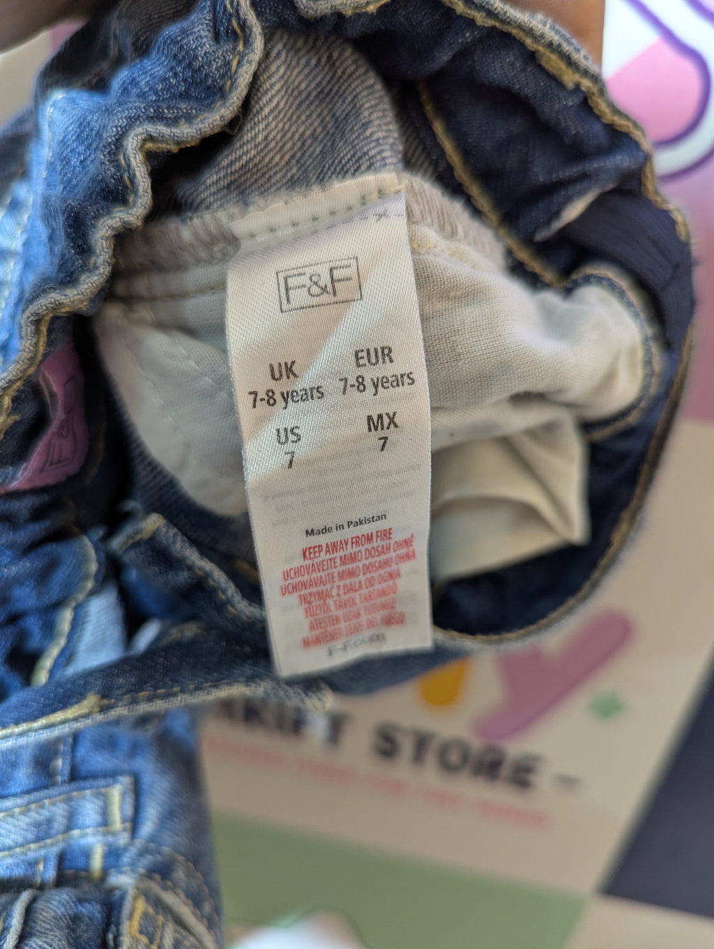 F&F Girls Blue "Floral Embroidery" Denim Shorts - Size 7-8 Years Estimated Age 7-8 Years AB2