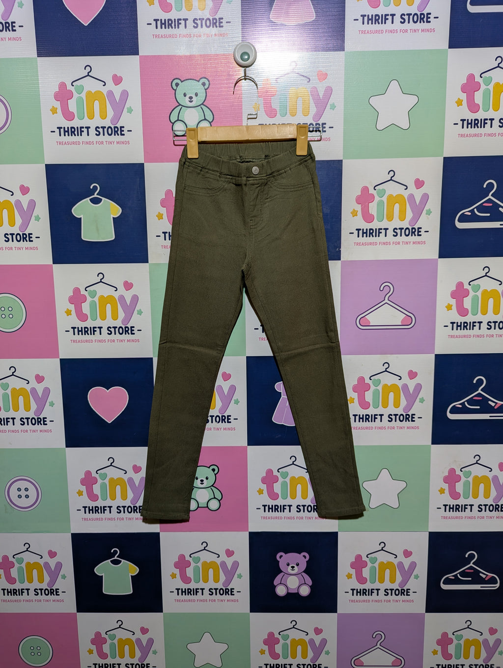 GU Girls Olive Green Slim-Fit Stretch Pants - Size 130 CM Estimated Age 8-9 Years AB2