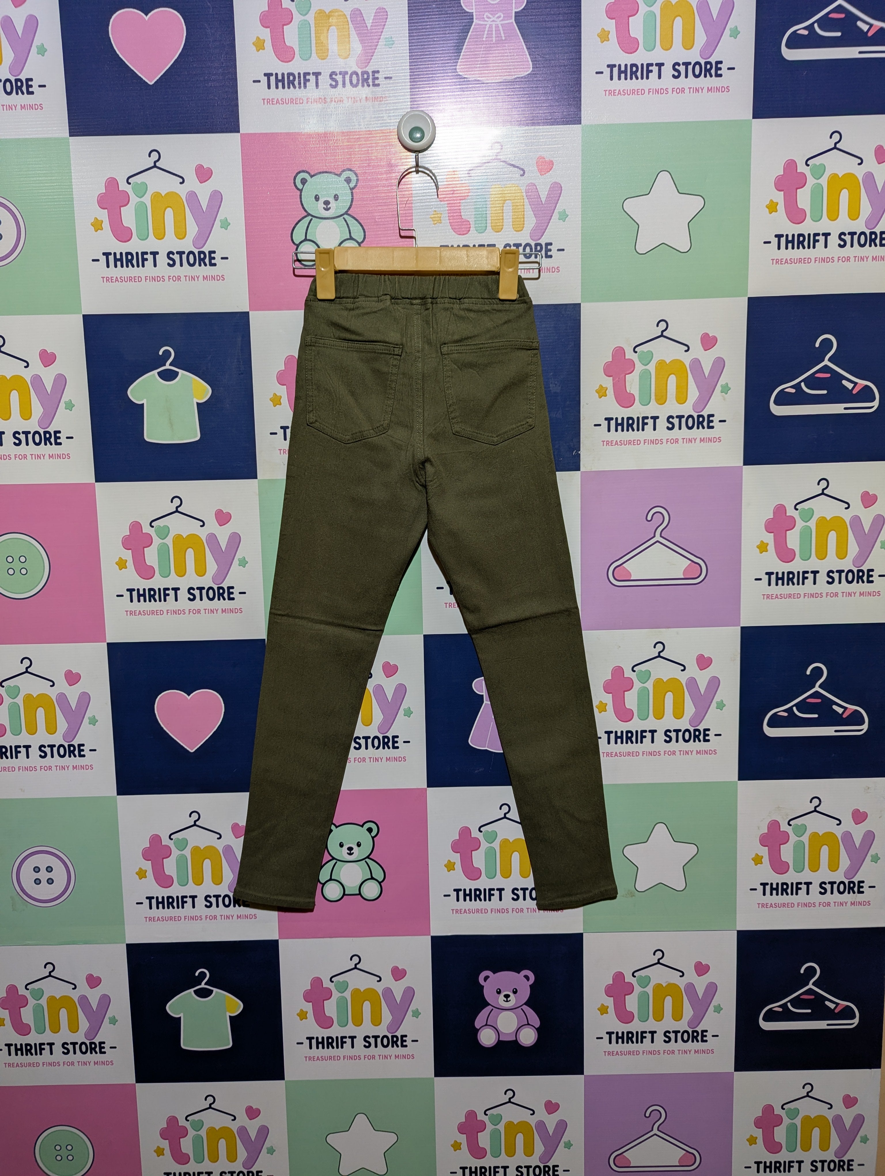 GU Girls Olive Green Slim-Fit Stretch Pants - Size 130 CM Estimated Age 8-9 Years AB2