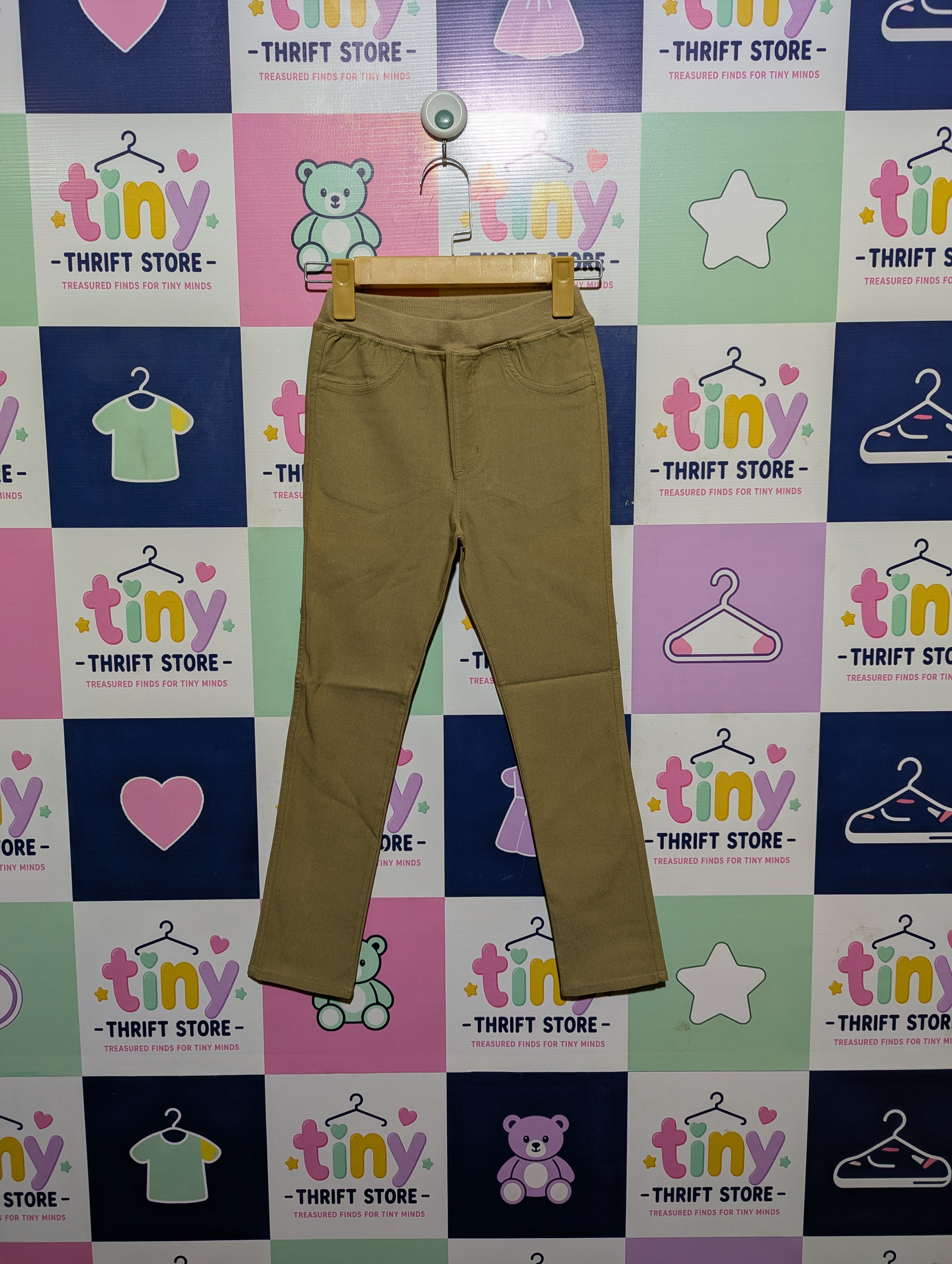 GU Girls Beige Slim-Fit Stretch Pants - Size 130 CM Estimated Age 8-9 Years AB2