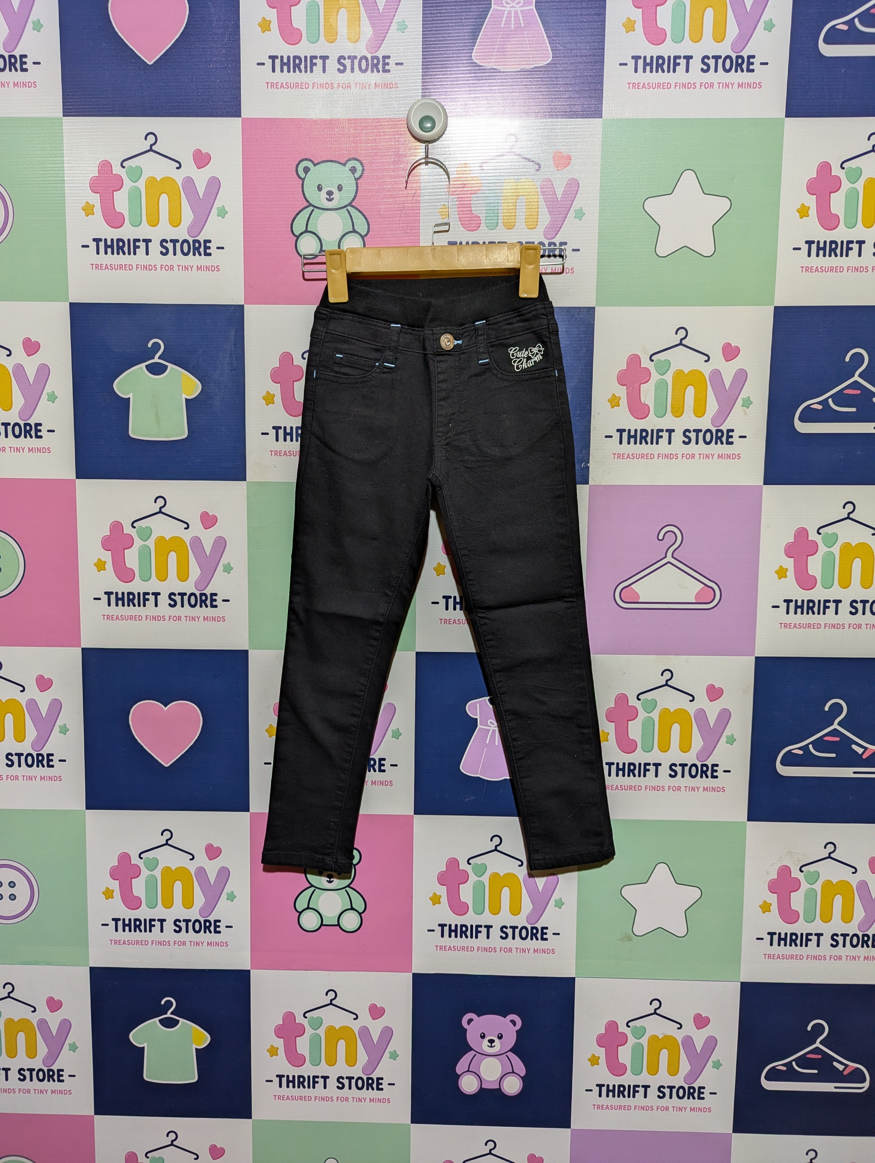 Girls Black "Cute Charm" Slim-Fit Stretch Pants - Size 120 CM Estimated Age 6-7 Years AB2