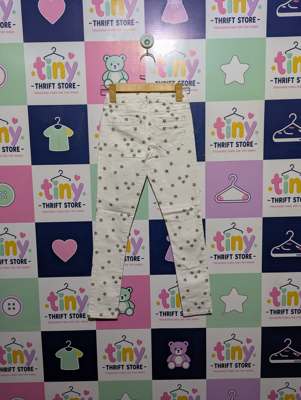 Monoprix Kids Girls White "Star Print" Slim-Fit Pants - Size 128 CM Estimated Age 7-8 Years AB2