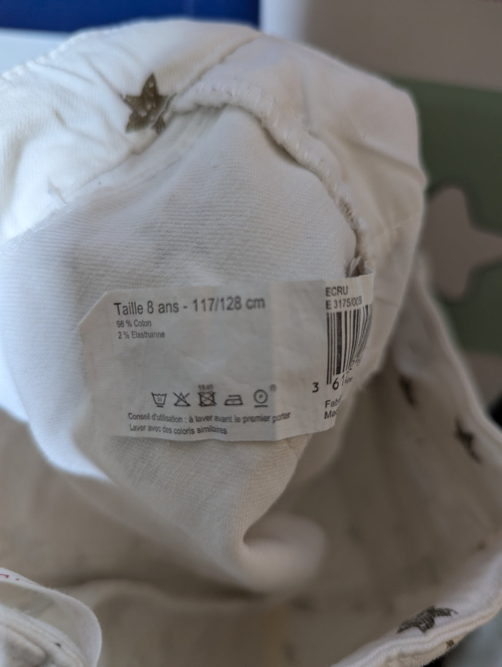 Monoprix Kids Girls White "Star Print" Slim-Fit Pants - Size 128 CM Estimated Age 7-8 Years AB2