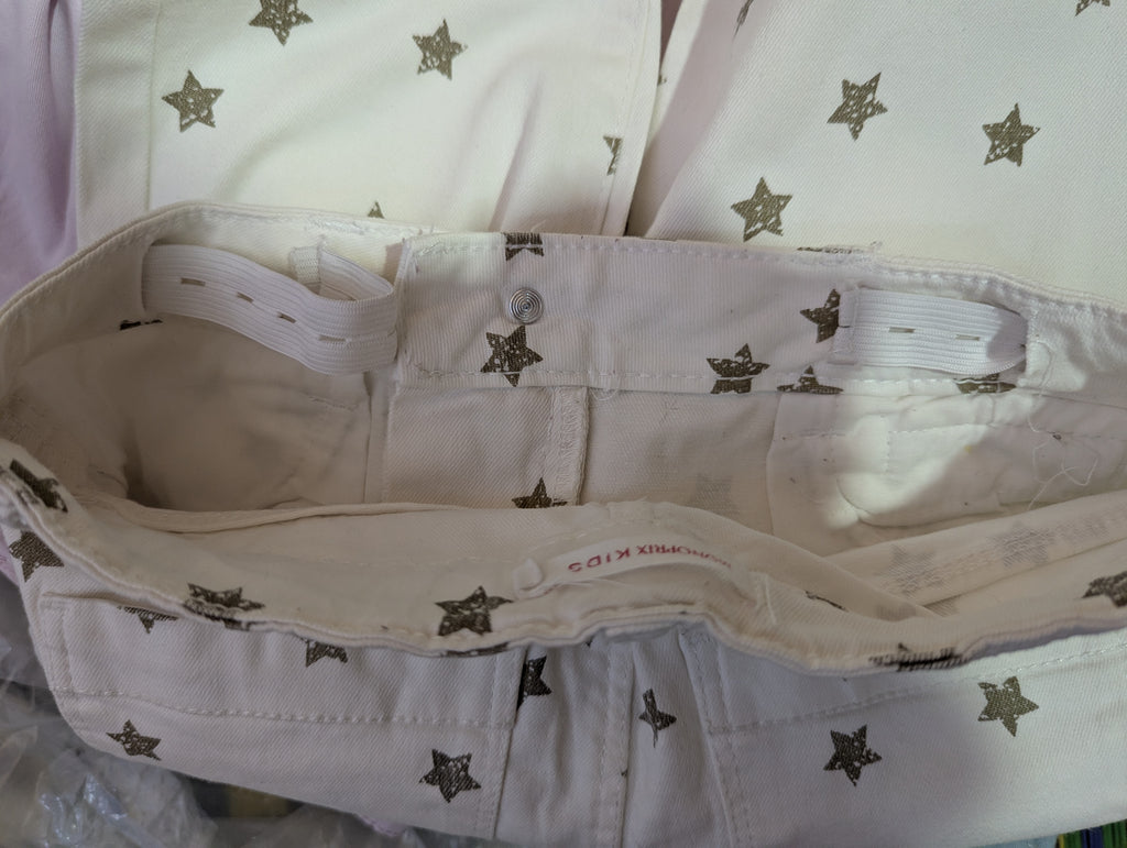 Monoprix Kids Girls White "Star Print" Slim-Fit Pants - Size 128 CM Estimated Age 7-8 Years AB2