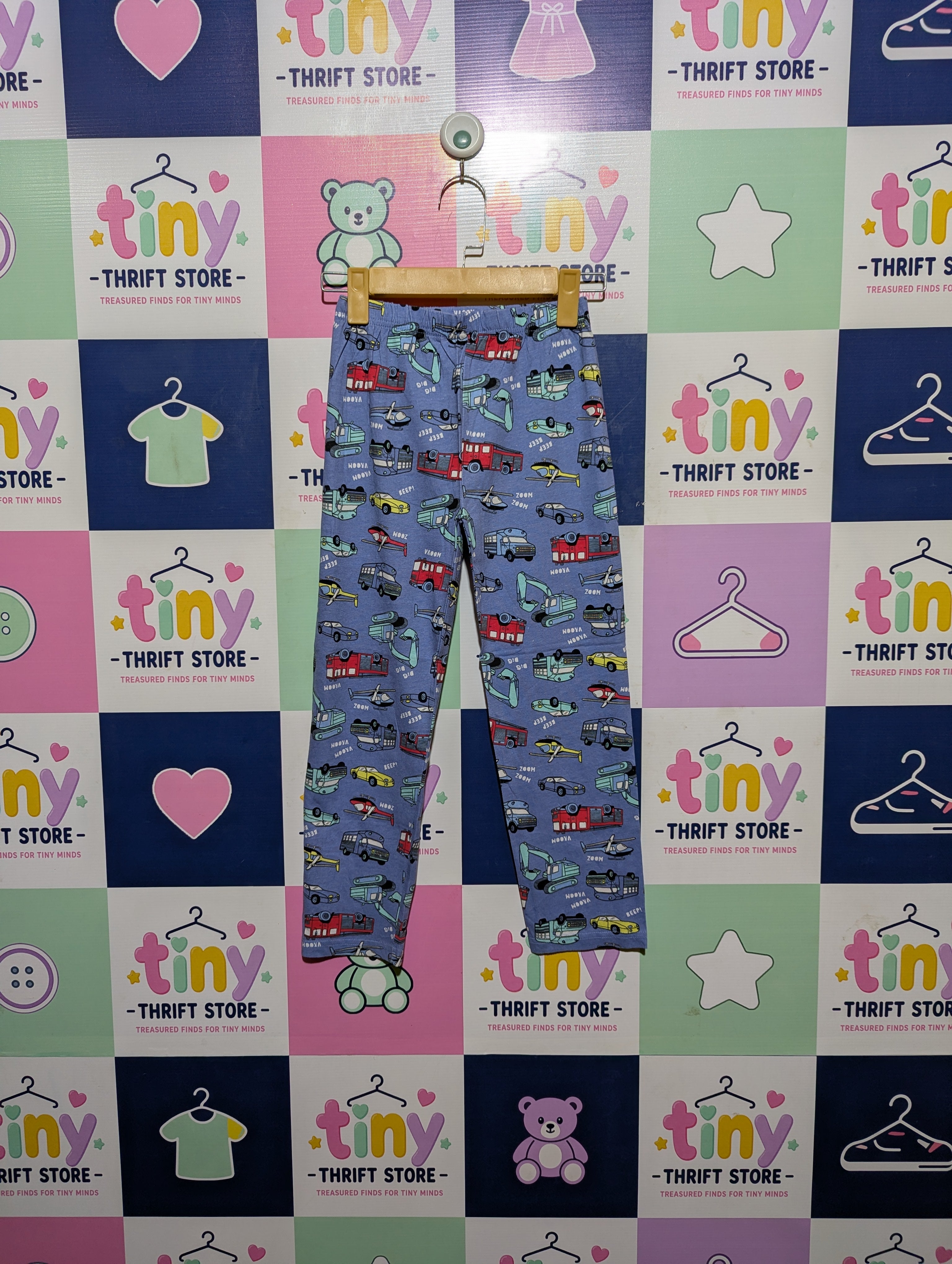 Primark Boys Blue "Vehicles & Construction" Print Pajama Pants - Size 6/7 Years (Estimated Age 6-7 Years) AB2