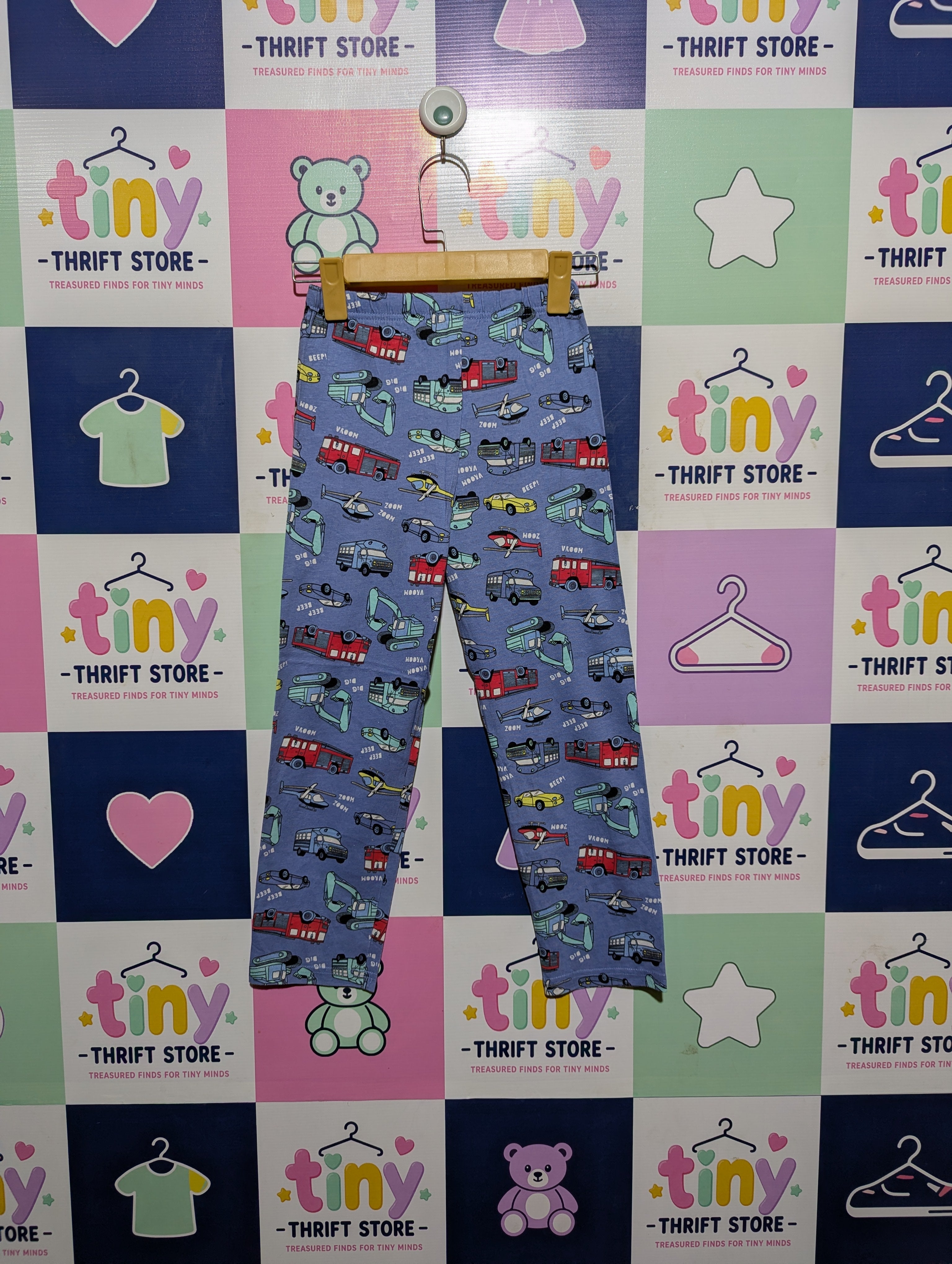 Primark Boys Blue "Vehicles & Construction" Print Pajama Pants - Size 6/7 Years (Estimated Age 6-7 Years) AB2