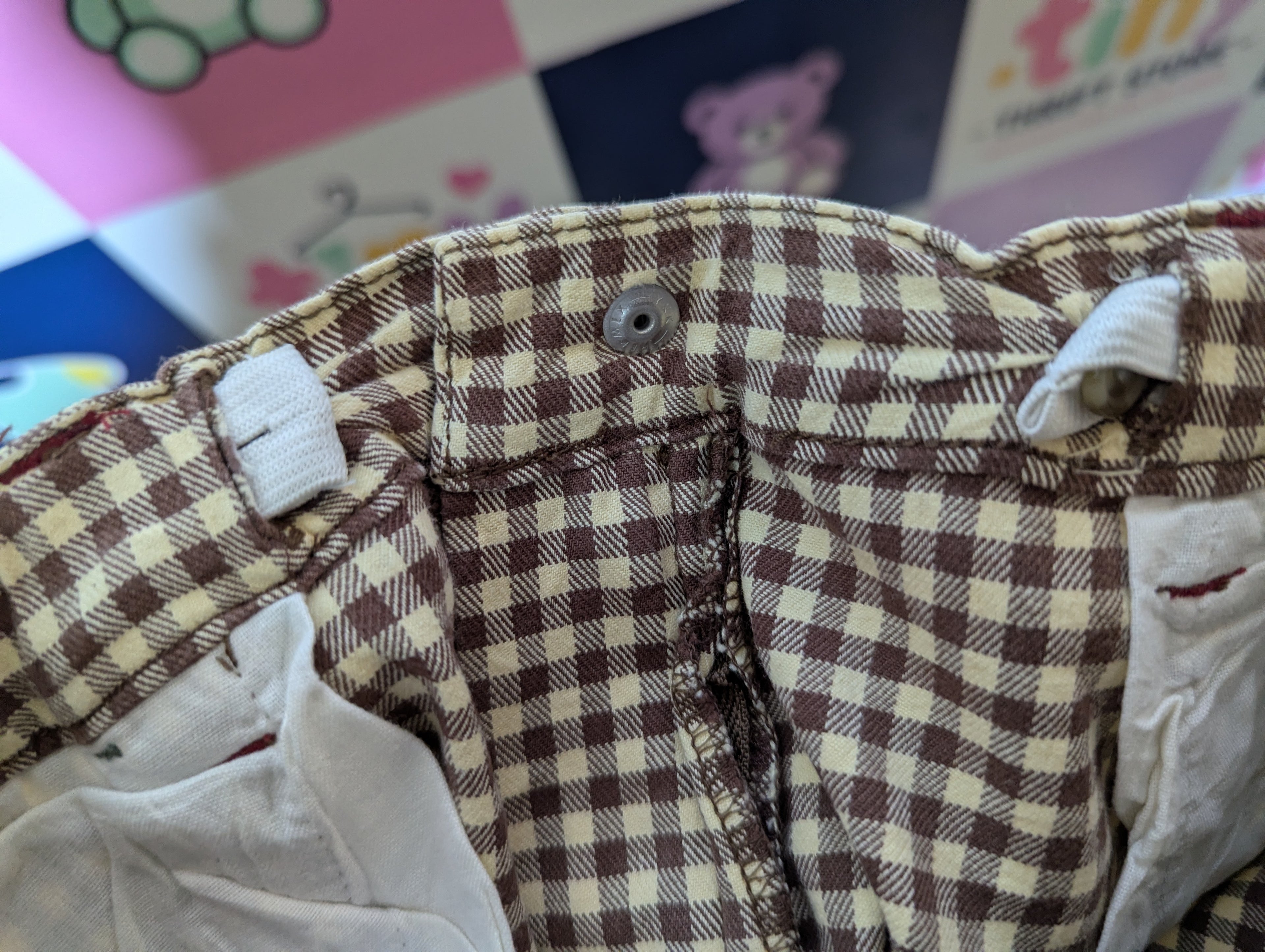 Monchou B Girls Brown Gingham Check Casual Pants - Size 130 CM (Estimated Age 8 Years) AB2