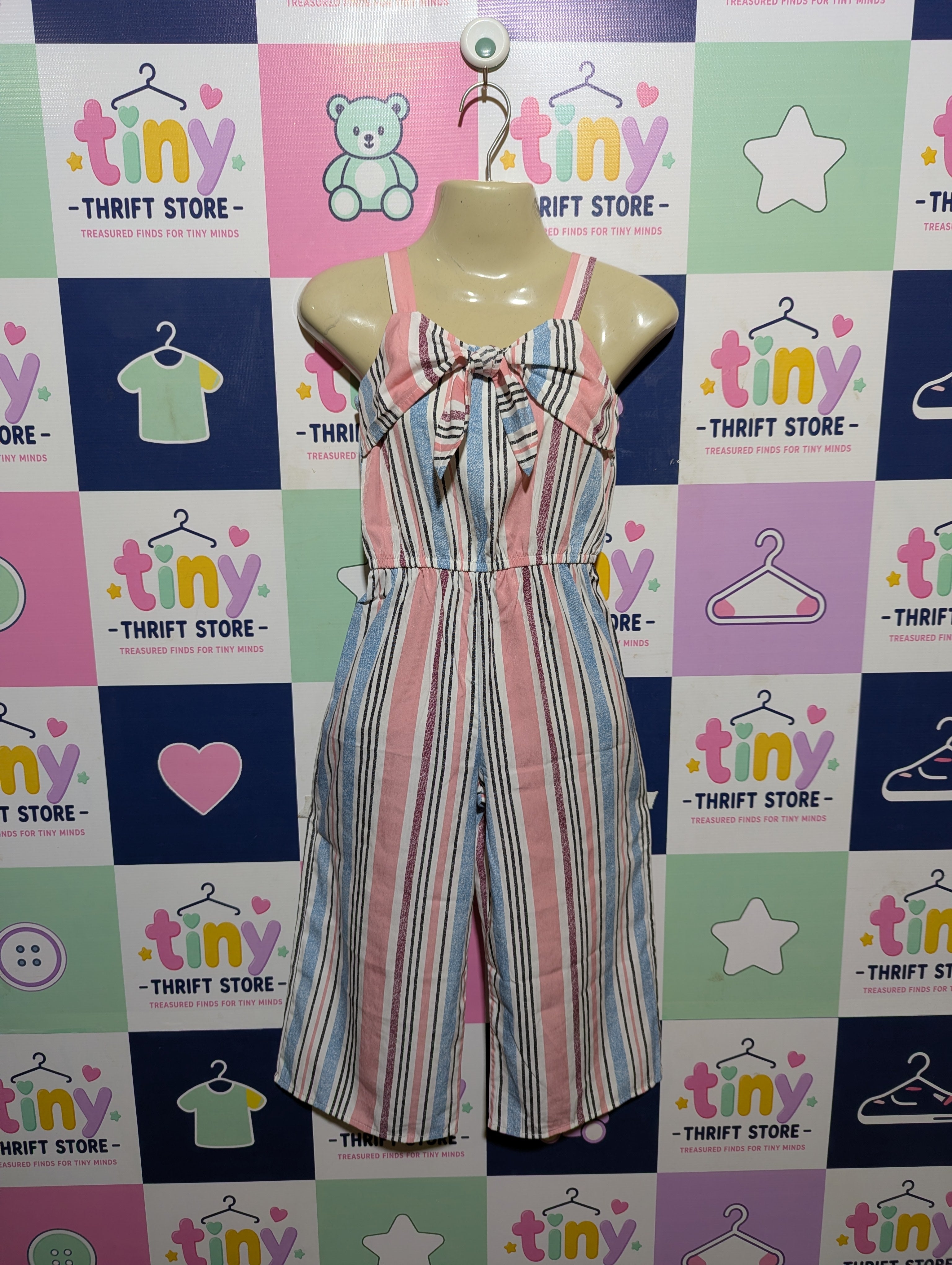 Jenna & Jessie Girls Multi-Color Striped Tie-Front Jumpsuit - Size 7 (Estimated Age 7 Years) AB2