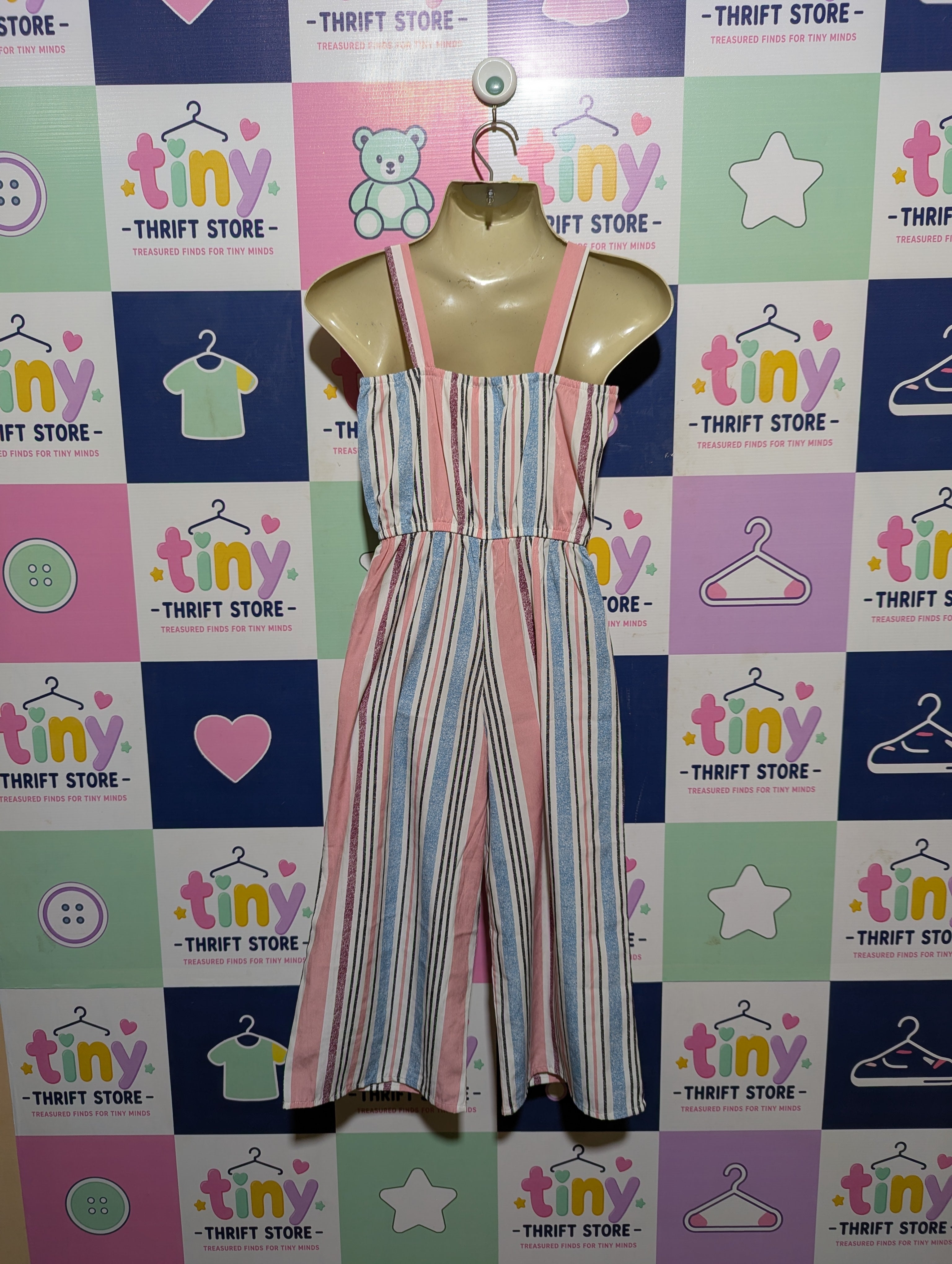Jenna & Jessie Girls Multi-Color Striped Tie-Front Jumpsuit - Size 7 (Estimated Age 7 Years) AB2