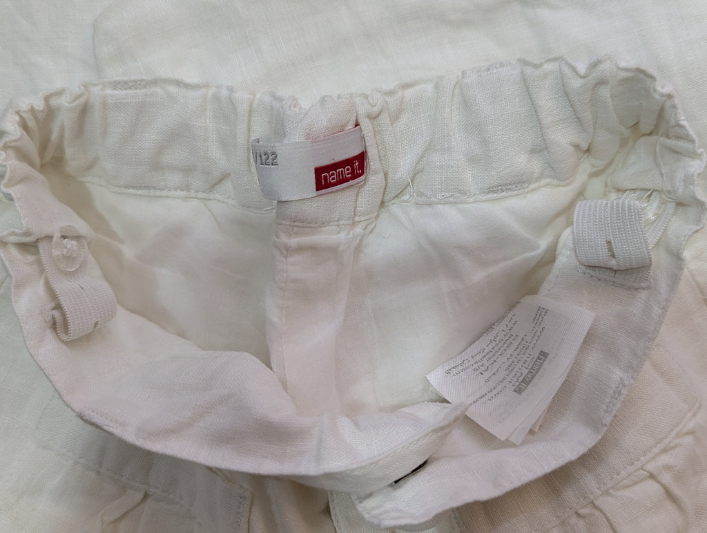 name it. Girls Off-White Linen-Blend Casual Trousers - Size 122cm Estimated Age 6-7 Years AB2