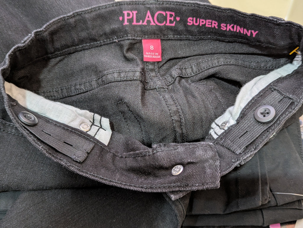 The Children's Place Girls Solid Black "Super Skinny" Denim Jeans - Size 8 Estimated Age 8 Years AB2