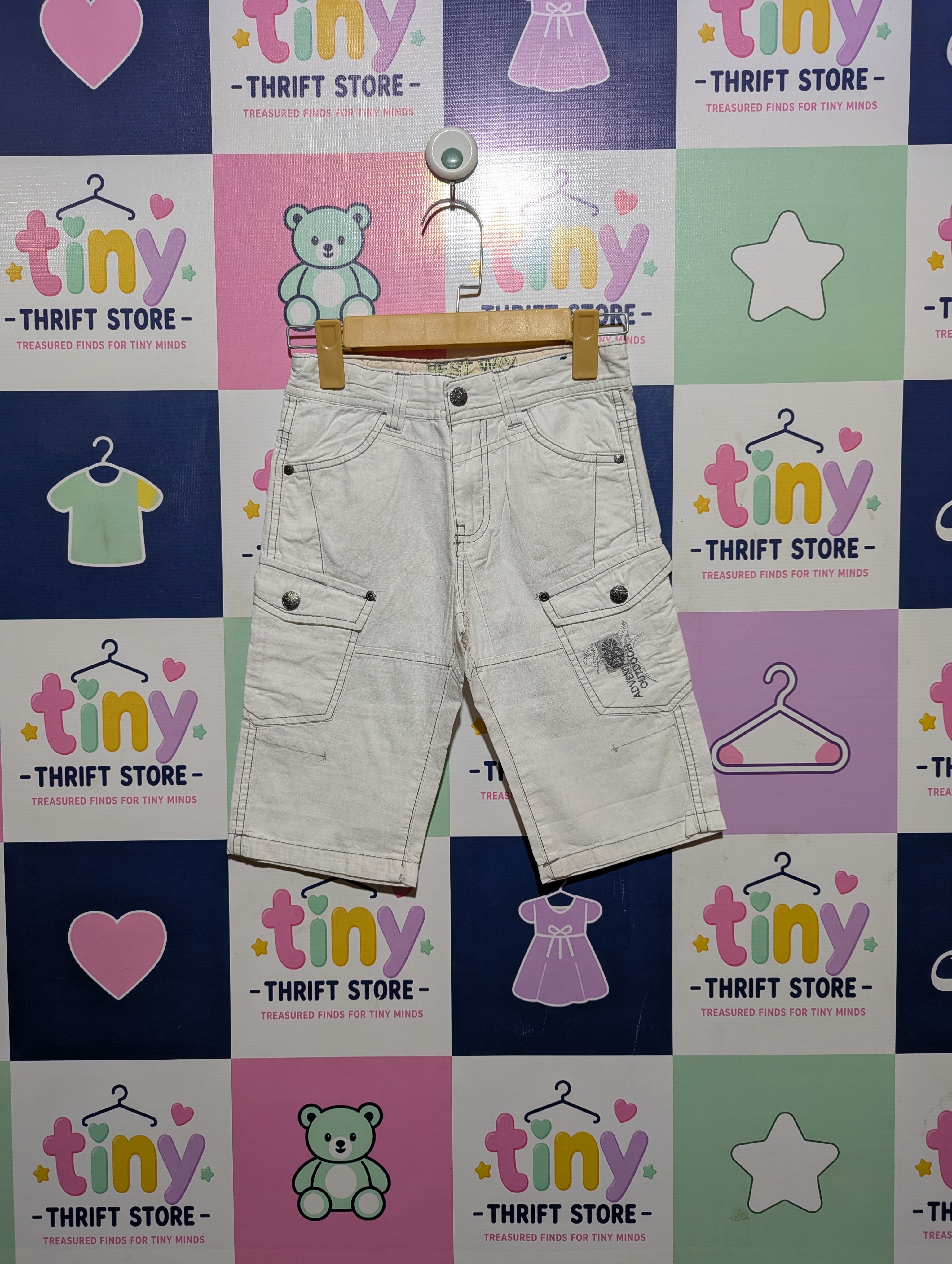 BEST WAY Boys Off-White "Africa Wild" Cargo Shorts - Size 8 Ans, Estimated Age 8 Years AB2