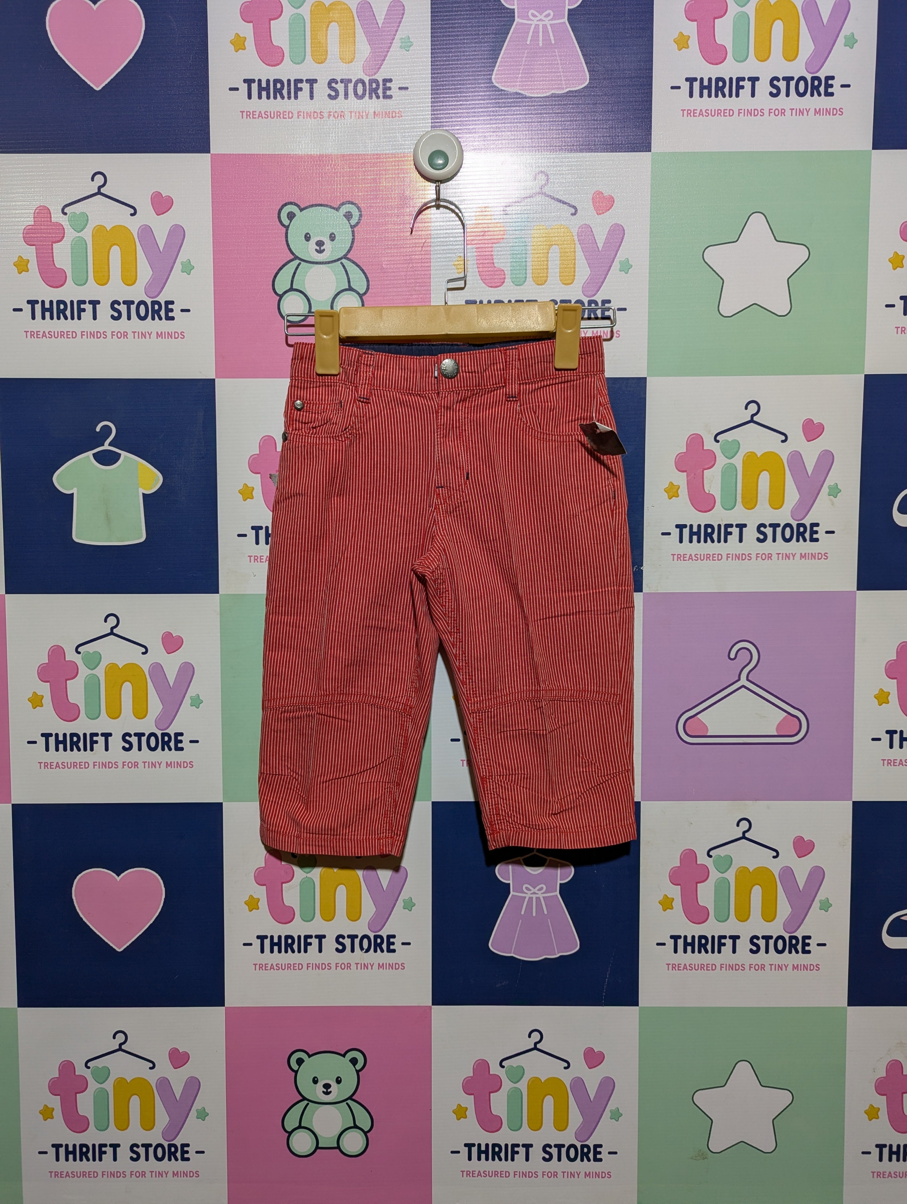 KIDS Boys Red & White Pinstripe Casual Trousers - Size 122, Estimated Age 6-7 Years AB2