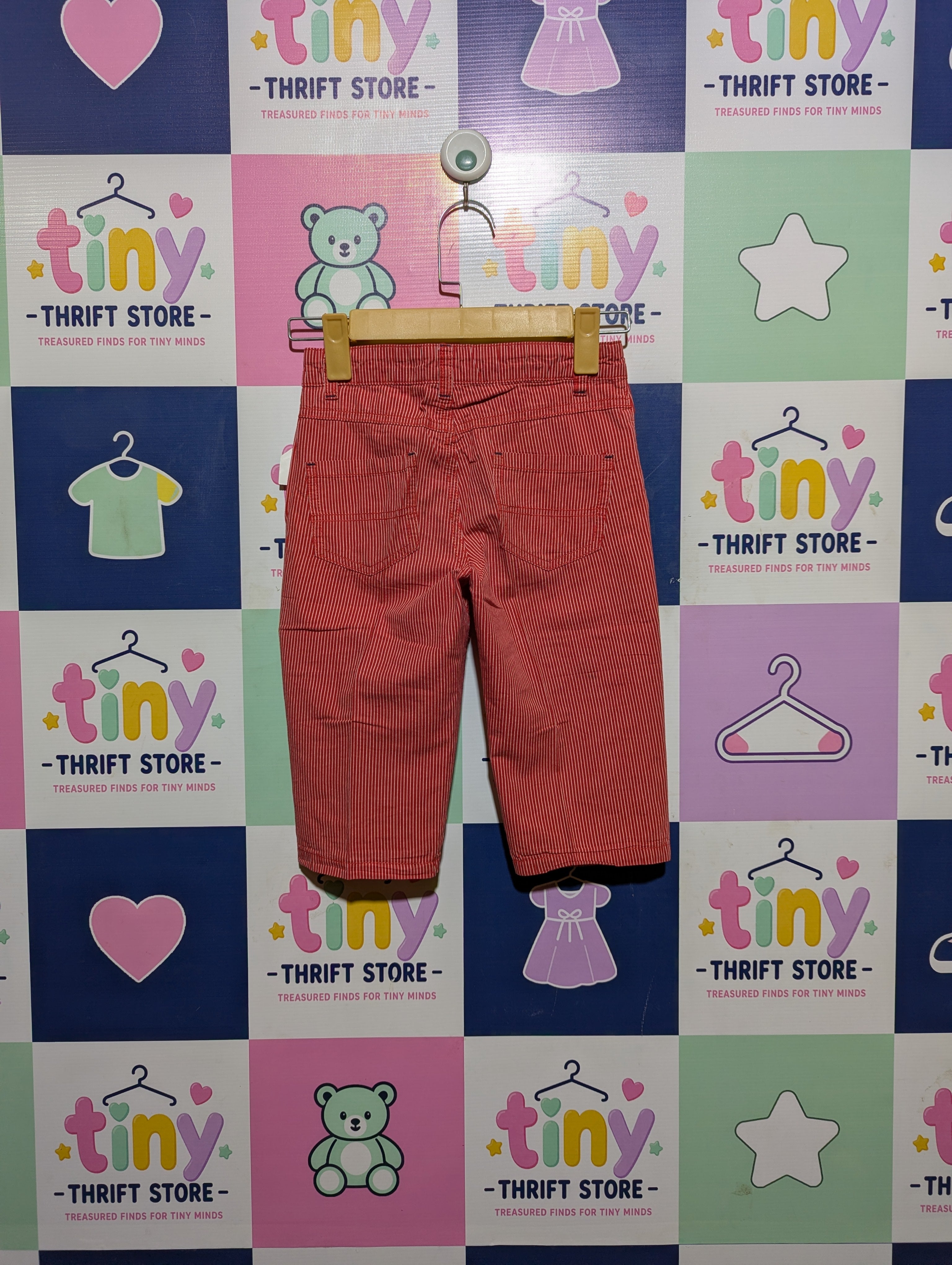 KIDS Boys Red & White Pinstripe Casual Trousers - Size 122, Estimated Age 6-7 Years AB2