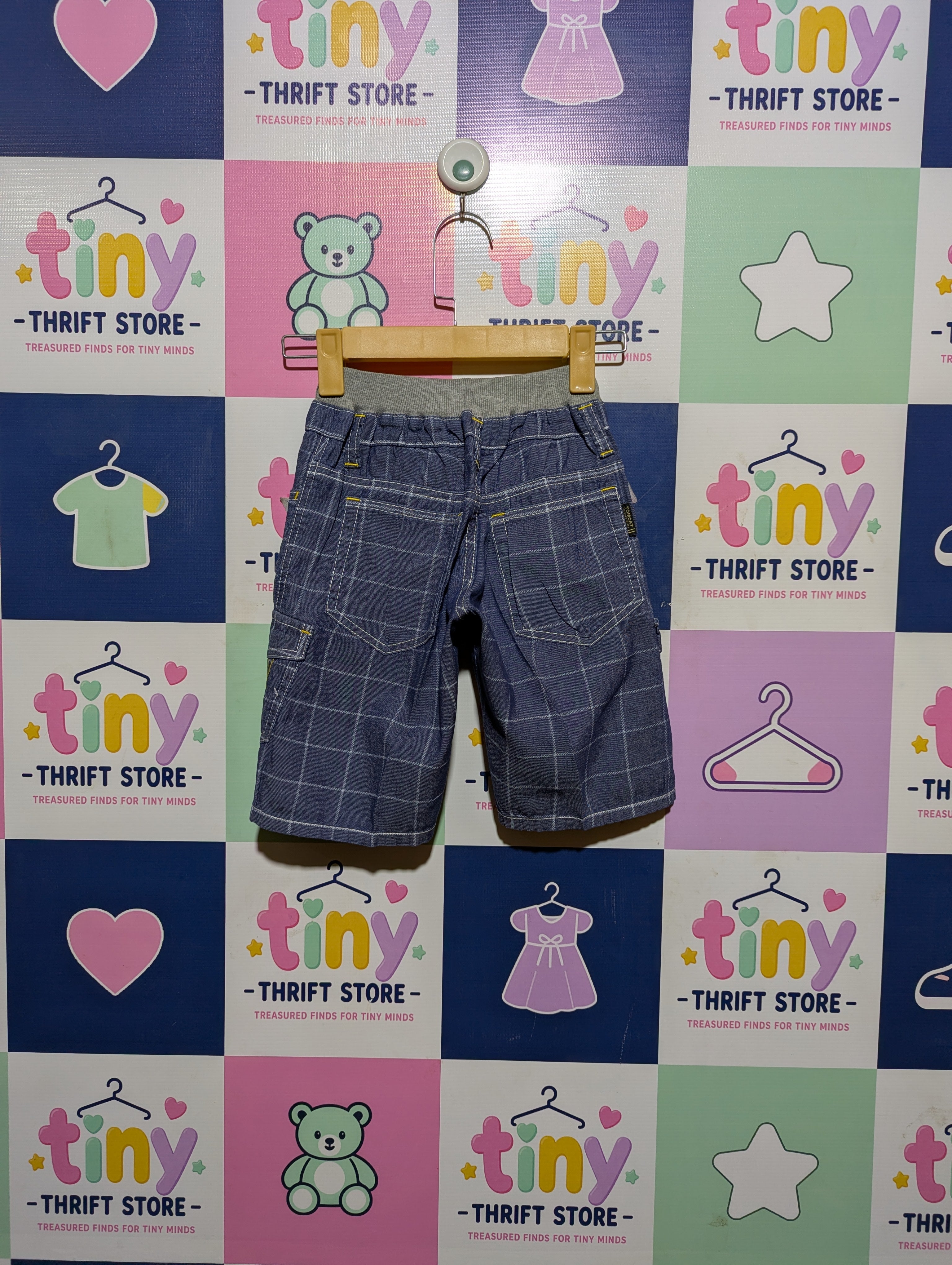 HEADWAY Boys Blue Checkered Cargo Shorts - Size 120, Estimated Age 6-7 Years AB2