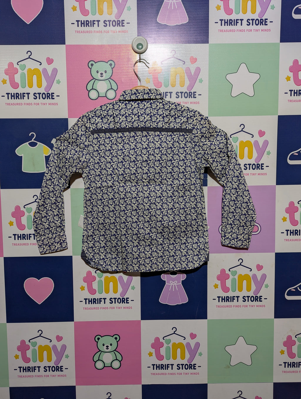 COMME CA FILLE Girls Blue & White Patterned Long Sleeve Shirt - Size 130A, Estimated Age 8-9 Years AB2