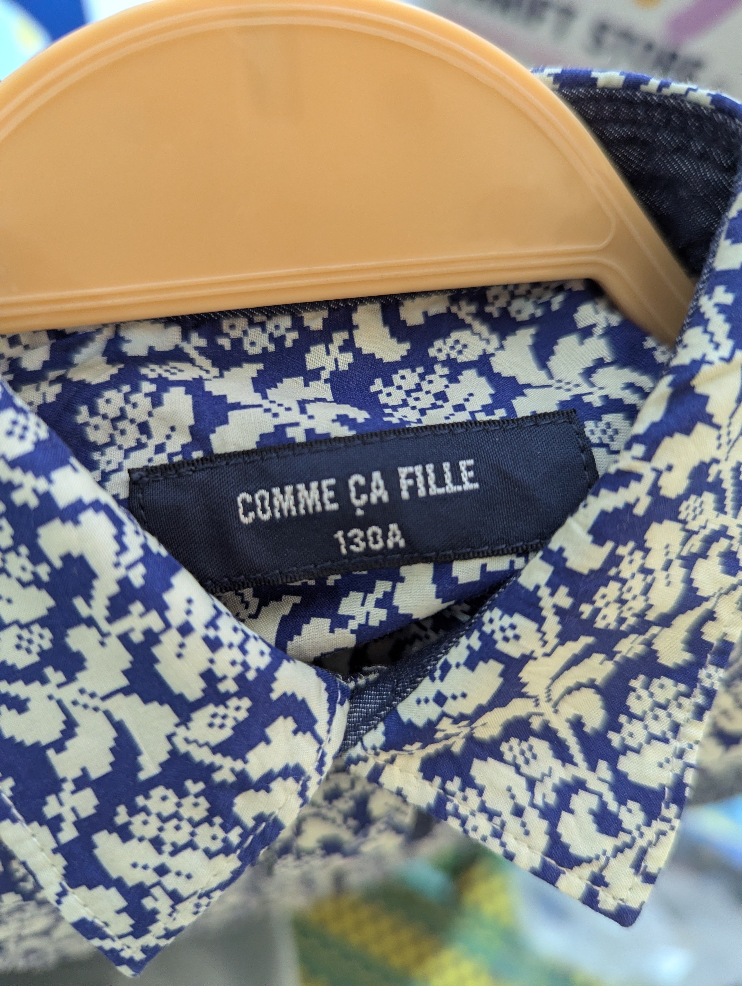 COMME CA FILLE Girls Blue & White Patterned Long Sleeve Shirt - Size 130A, Estimated Age 8-9 Years AB2