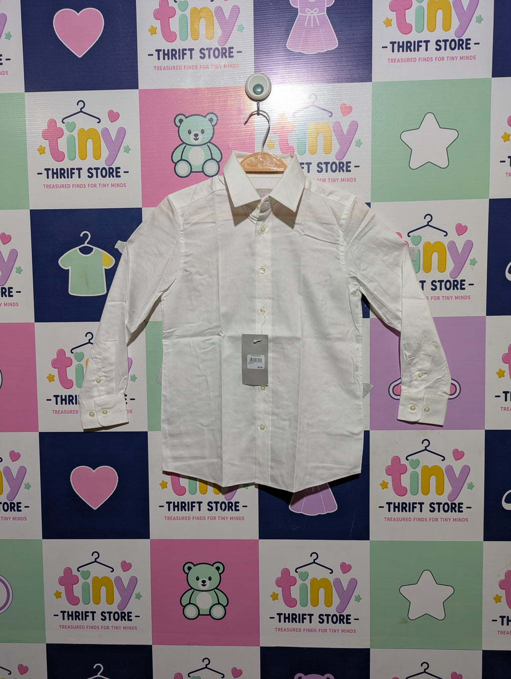 NORDSTROM Boys Classic White Long Sleeve Button-Down Dress Shirt - Size 7, Estimated Age 7 Years AB2