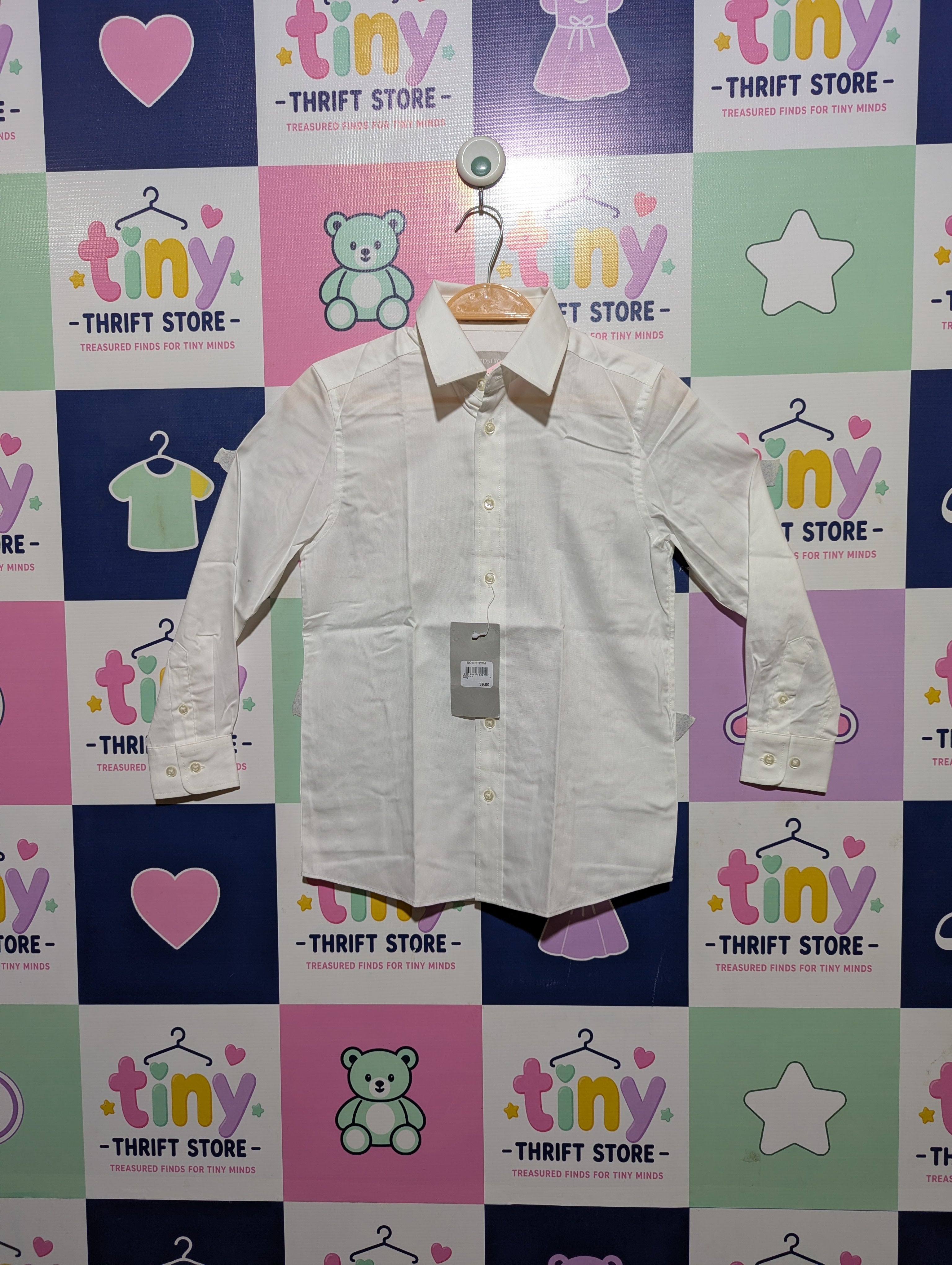 NORDSTROM Boys Classic White Long Sleeve Button-Down Dress Shirt - Size 7, Estimated Age 7 Years AB2