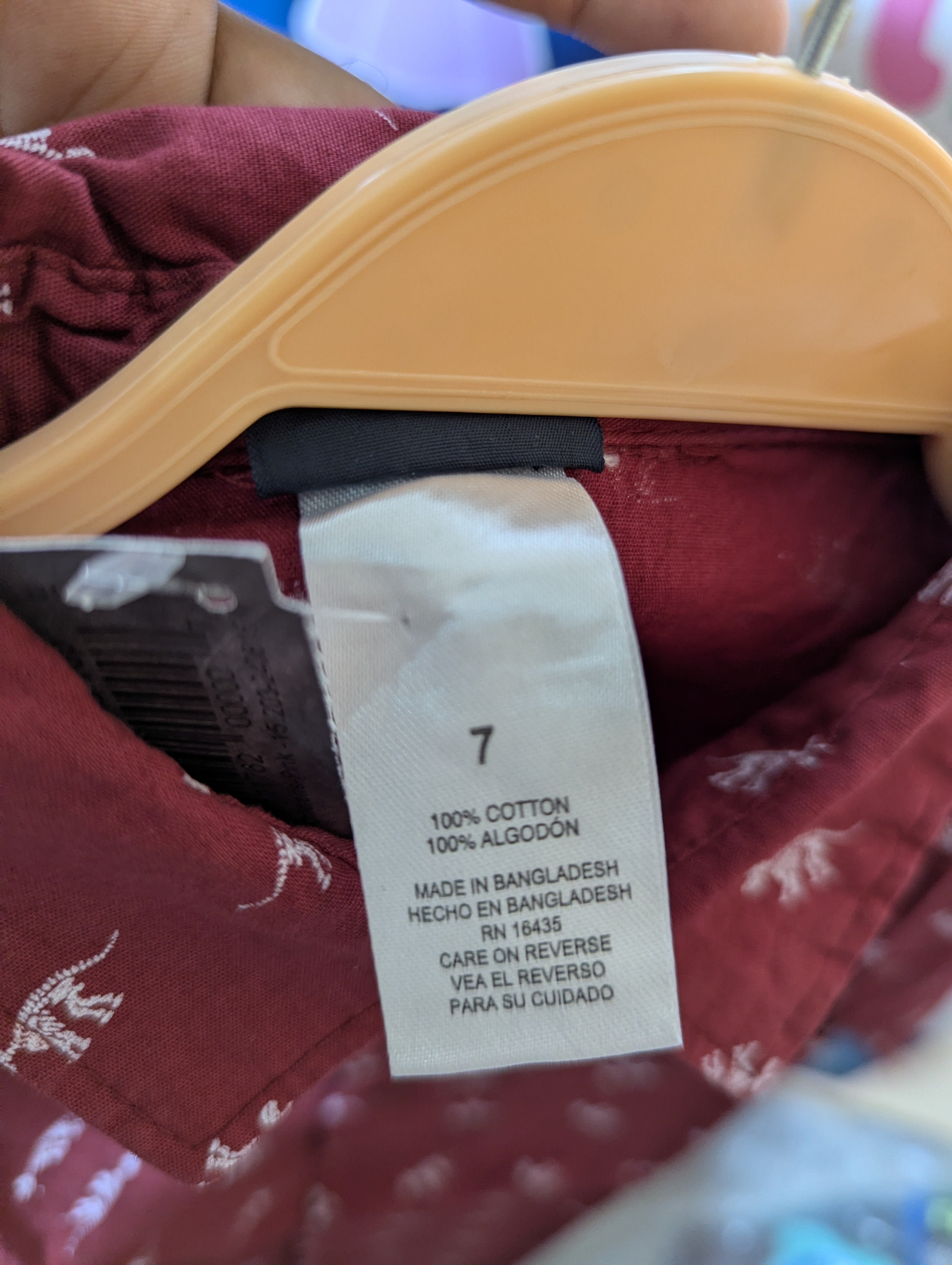 Boys Maroon "Dinosaur Print" Long Sleeve Button-Down Shirt - Size 7, Estimated Age 7 Years AB2