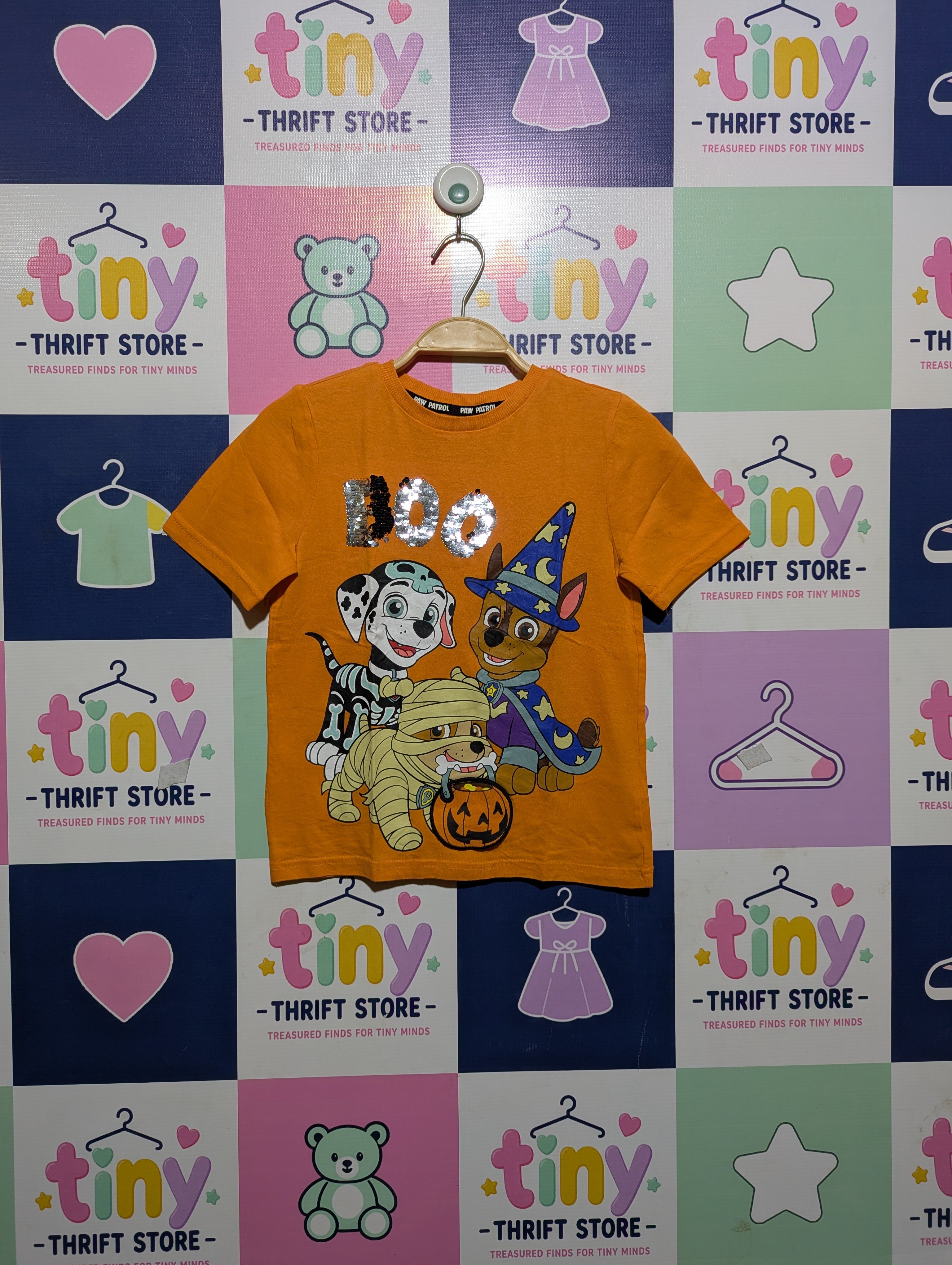 Paw Patrol Boys Orange Halloween "Boo" Sequin T-Shirt - Size 6-7 Years, Estimated Age 6 Years AB2
