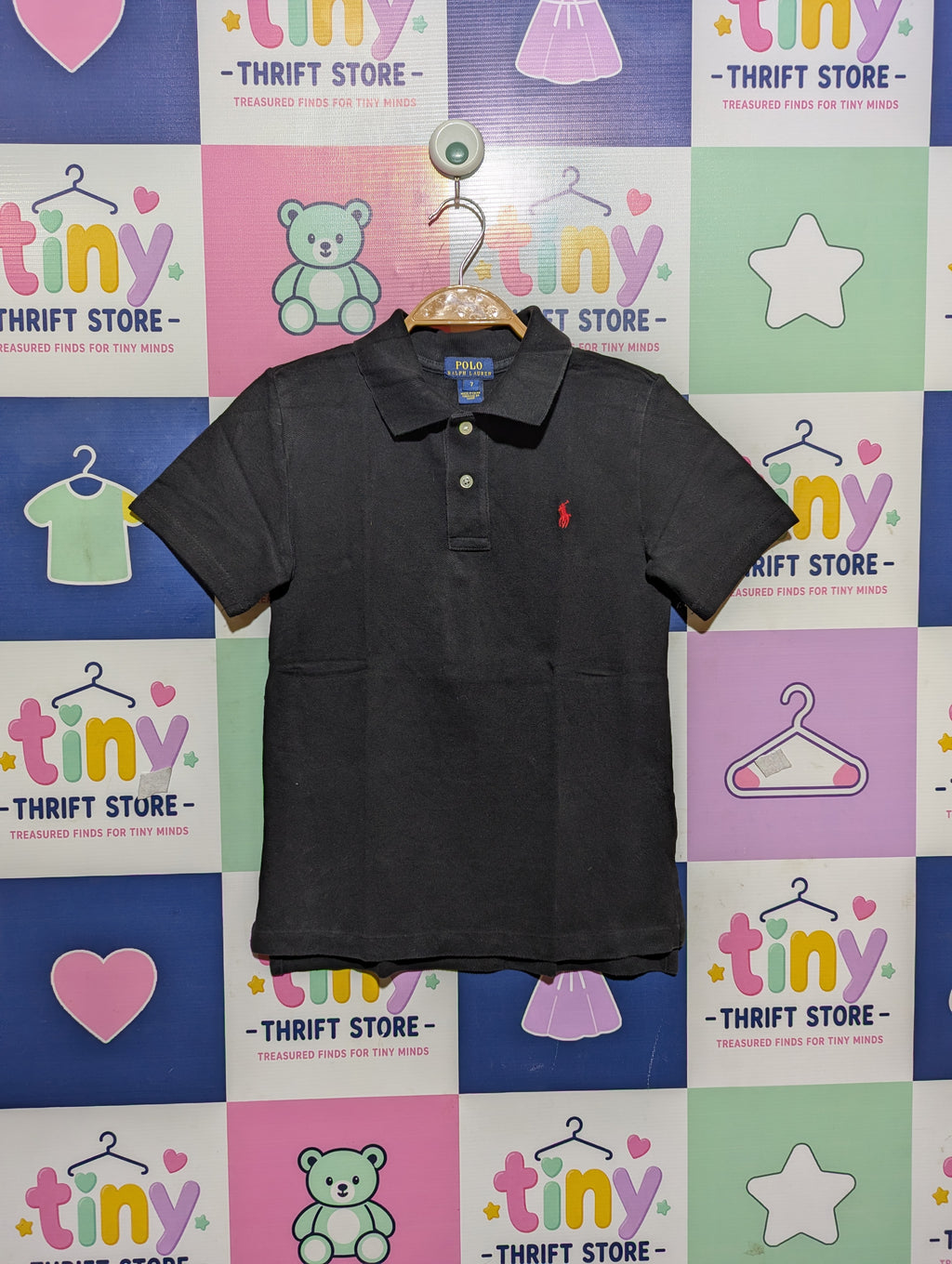 Polo Ralph Lauren Boys Black Classic Logo Polo Shirt - Size 7, Estimated Age 7 Years AB2