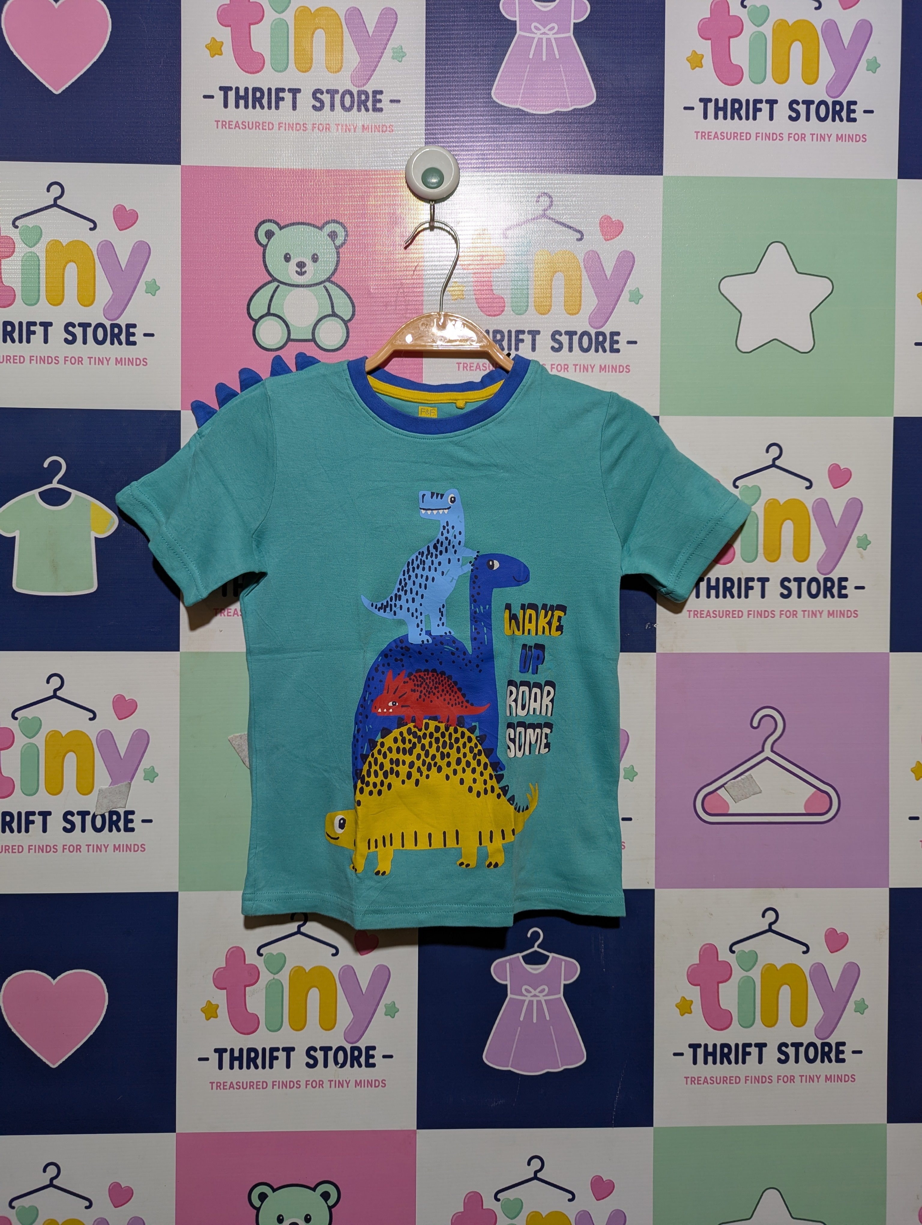 F&F Boys Turquoise "Dino Roar" Graphic T-Shirt - Size 6-7 Years, Estimated Age 6-7 Years AB2