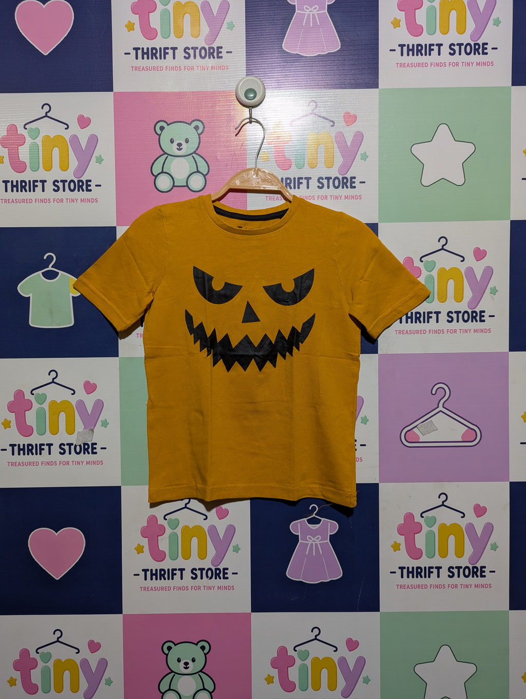 Tu Boys Mustard Yellow "Spooky Face" Graphic T-Shirt - Size 7 Years, Estimated Age 7 Years AB2