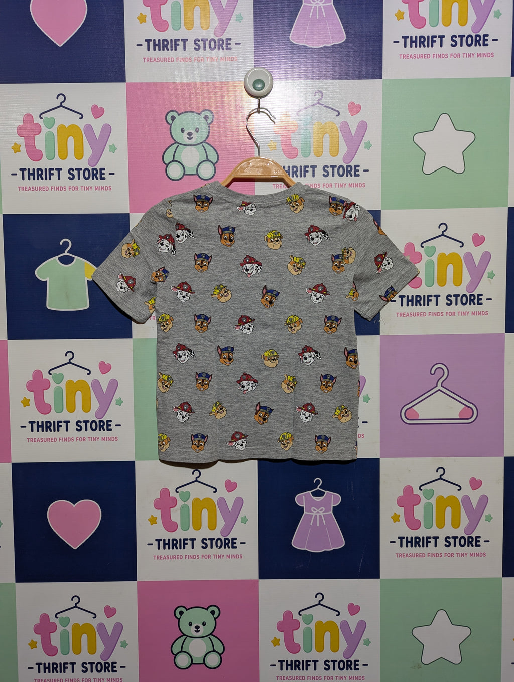Nickelodeon Paw Patrol Boys Heather Grey "All-Over Character Print" Short Sleeve Tee - Size Estimated Age 6-7 Years AB2