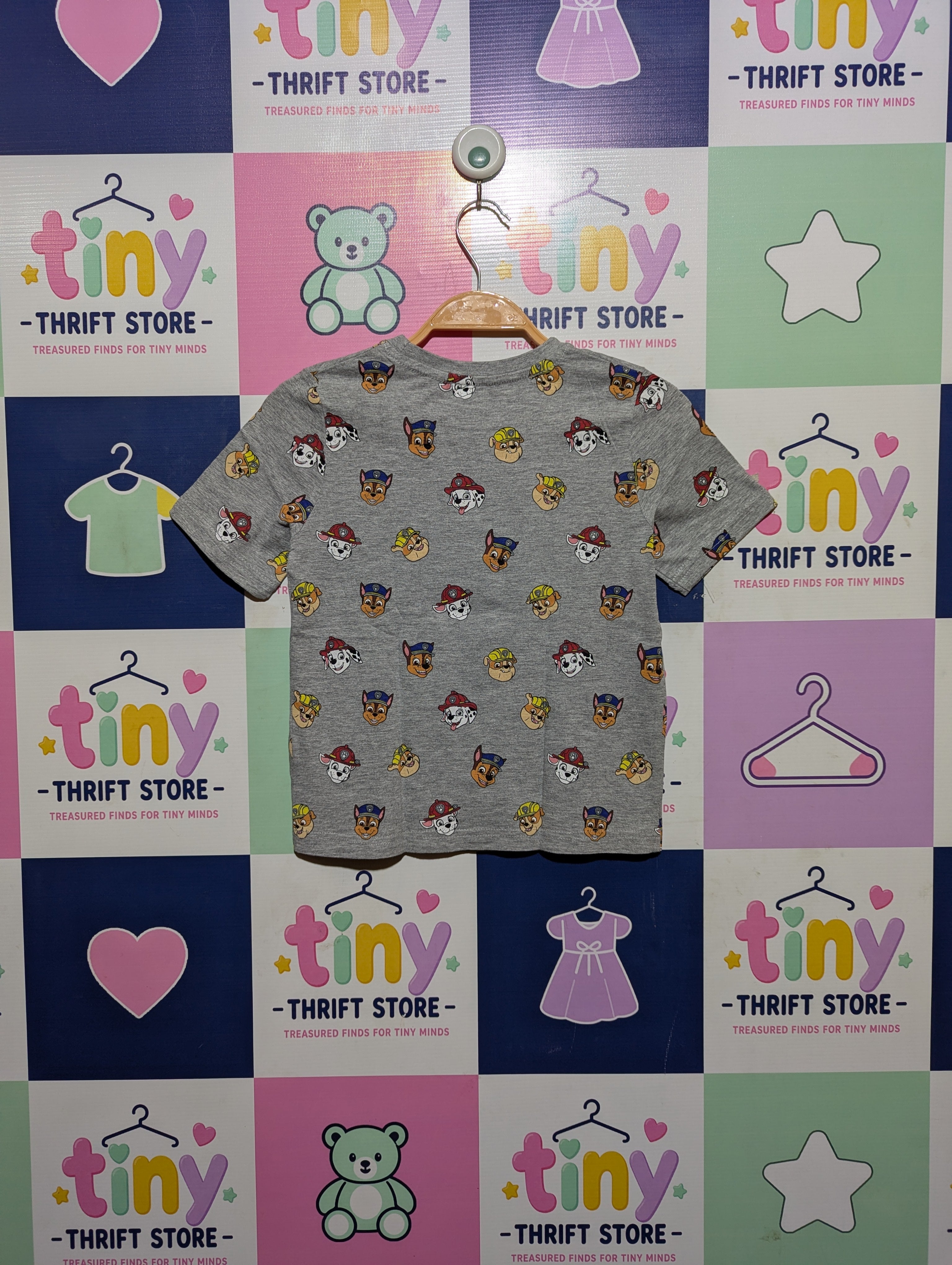 Nickelodeon Paw Patrol Boys Heather Grey "All-Over Character Print" Short Sleeve Tee - Size Estimated Age 6-7 Years AB2