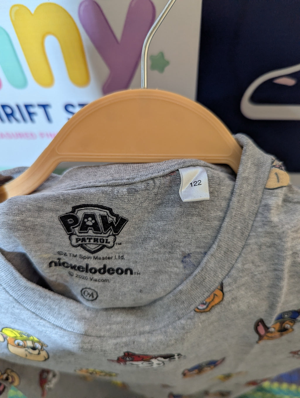 Nickelodeon Paw Patrol Boys Heather Grey "All-Over Character Print" Short Sleeve Tee - Size Estimated Age 6-7 Years AB2
