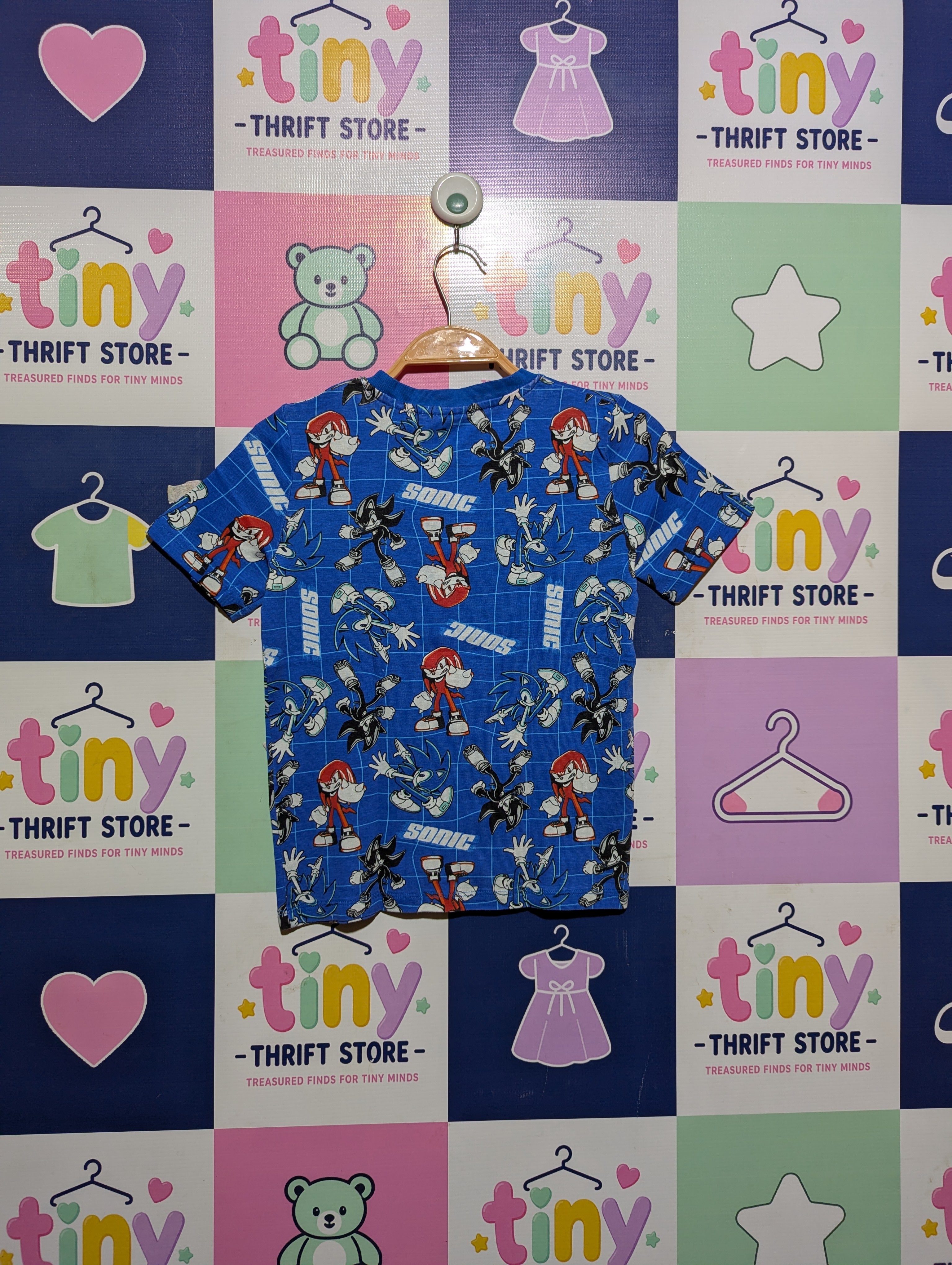 H&M Boys Blue "Sonic the Hedgehog" All-Over Print Tee - Size Estimated Age 6-8 Years AB2