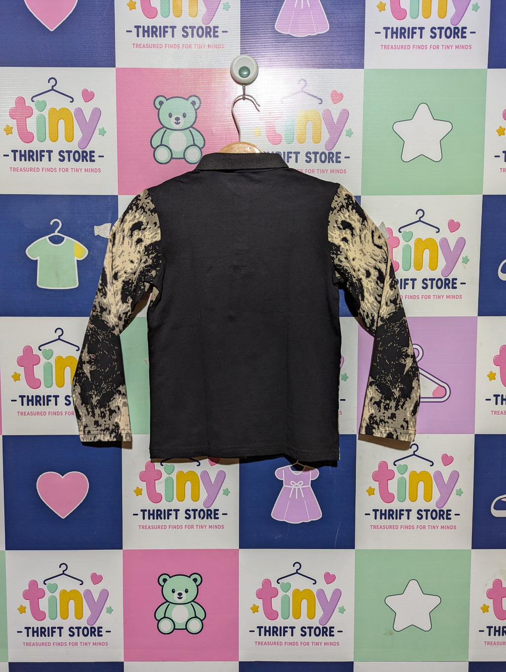 Appaman Boys Black & Tan "Abstract Print" Long Sleeve Polo - Size Estimated Age 6-7 Years AB2