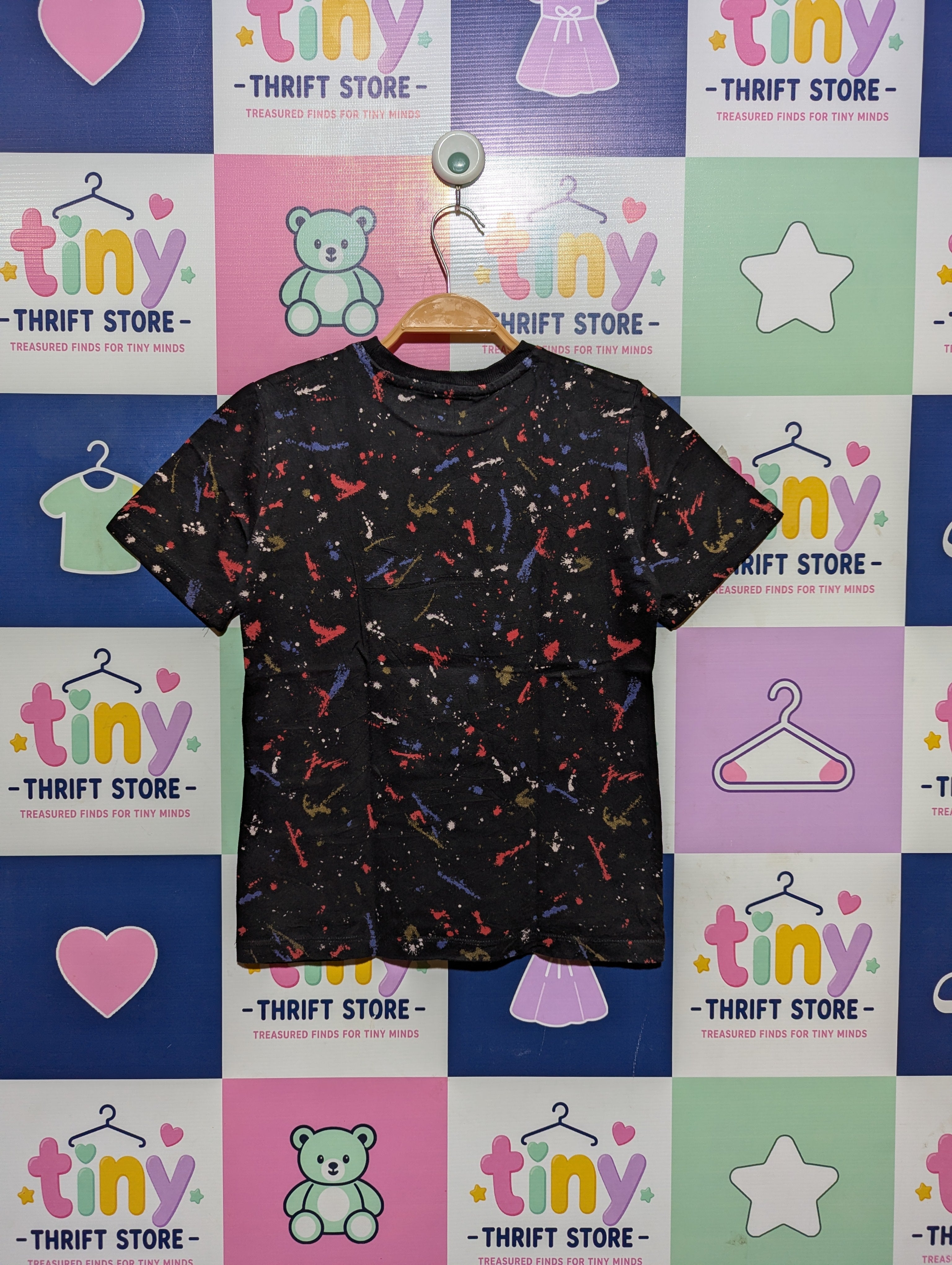Next Boys Black Paint Splatter "Reindeer Sequin" Tee - Size 8 Years Estimated Age 8 Years AB2