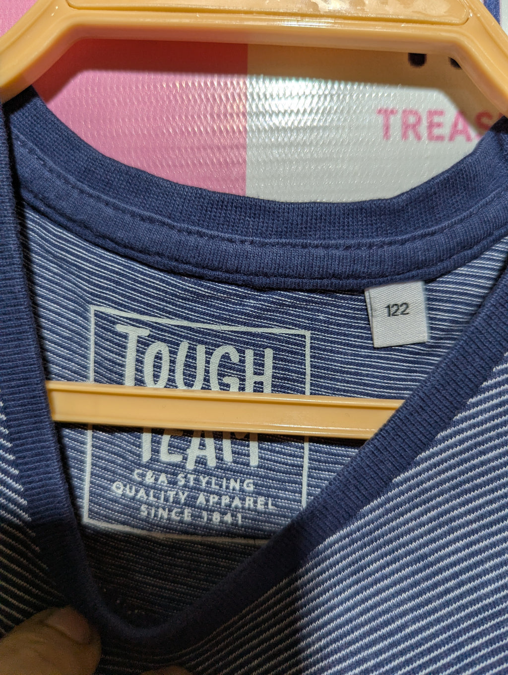 Tough Team Boys Navy Blue Striped "Friends 4 Ever" Graphic Tee - Size 122 Estimated Age 7 Years AB2