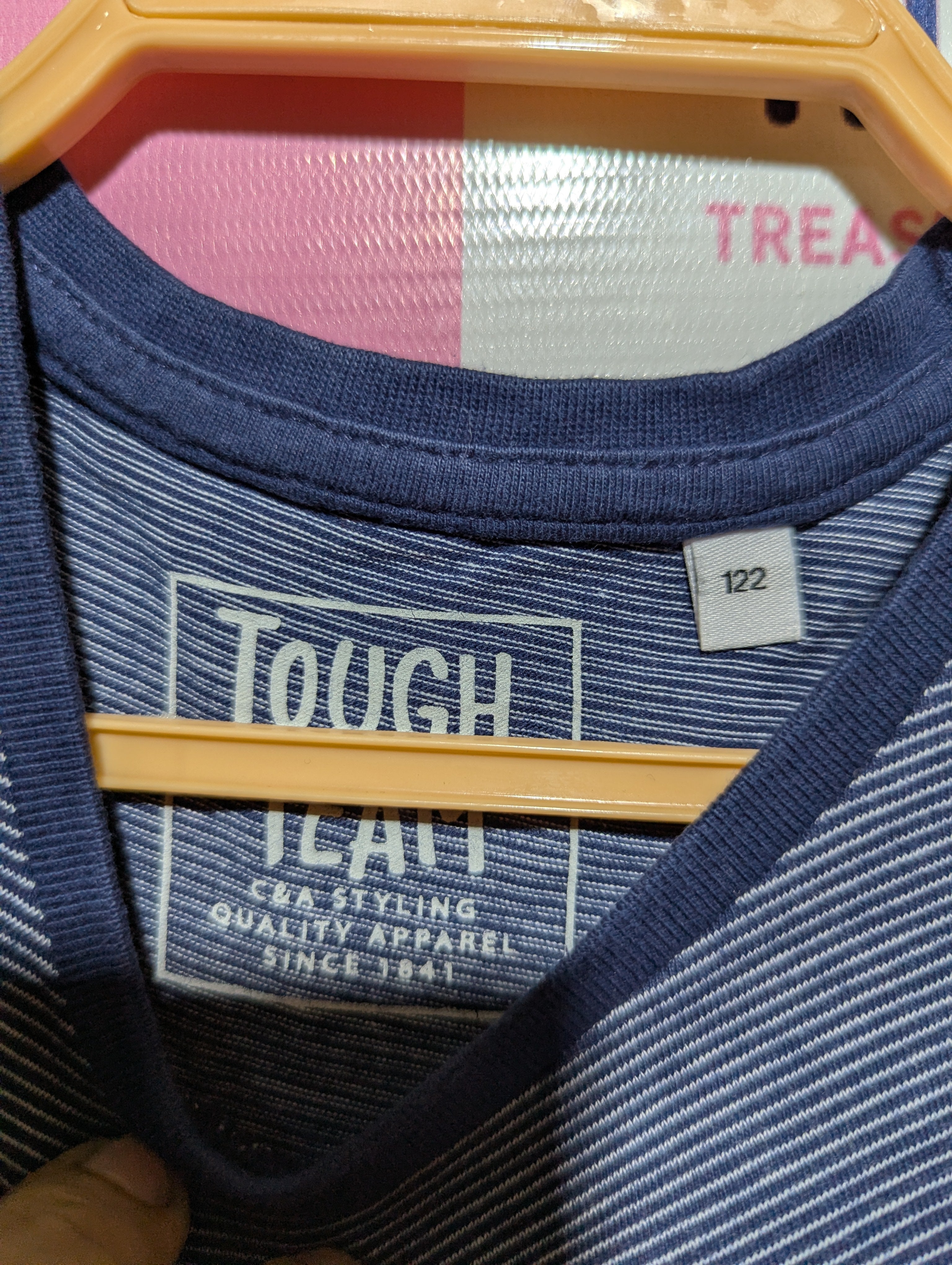 Tough Team Boys Navy Blue Striped "Friends 4 Ever" Graphic Tee - Size 122 Estimated Age 7 Years AB2