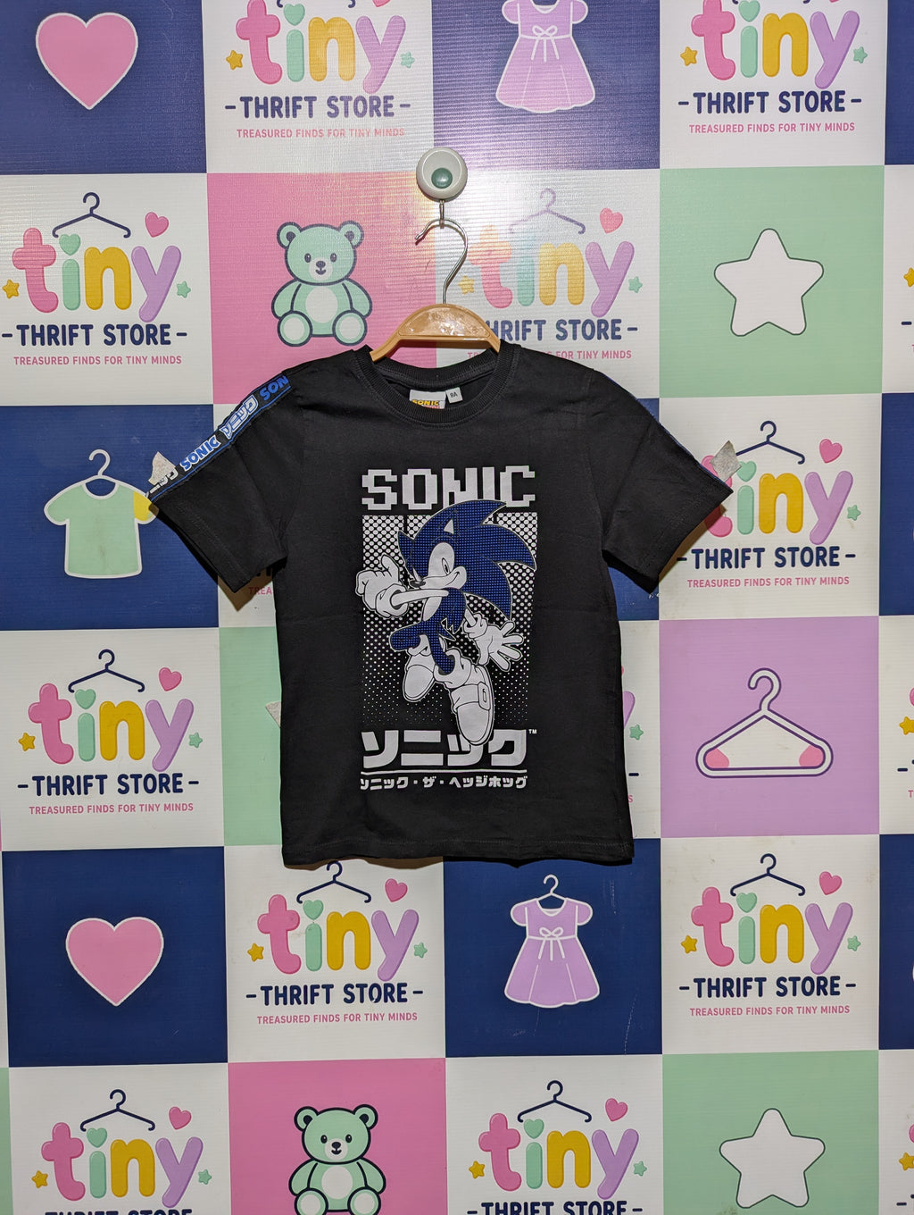 Sonic The Hedgehog Boys Black "Sonic" Graphic Tee - Size 8A Estimated Age 8 Years AB2