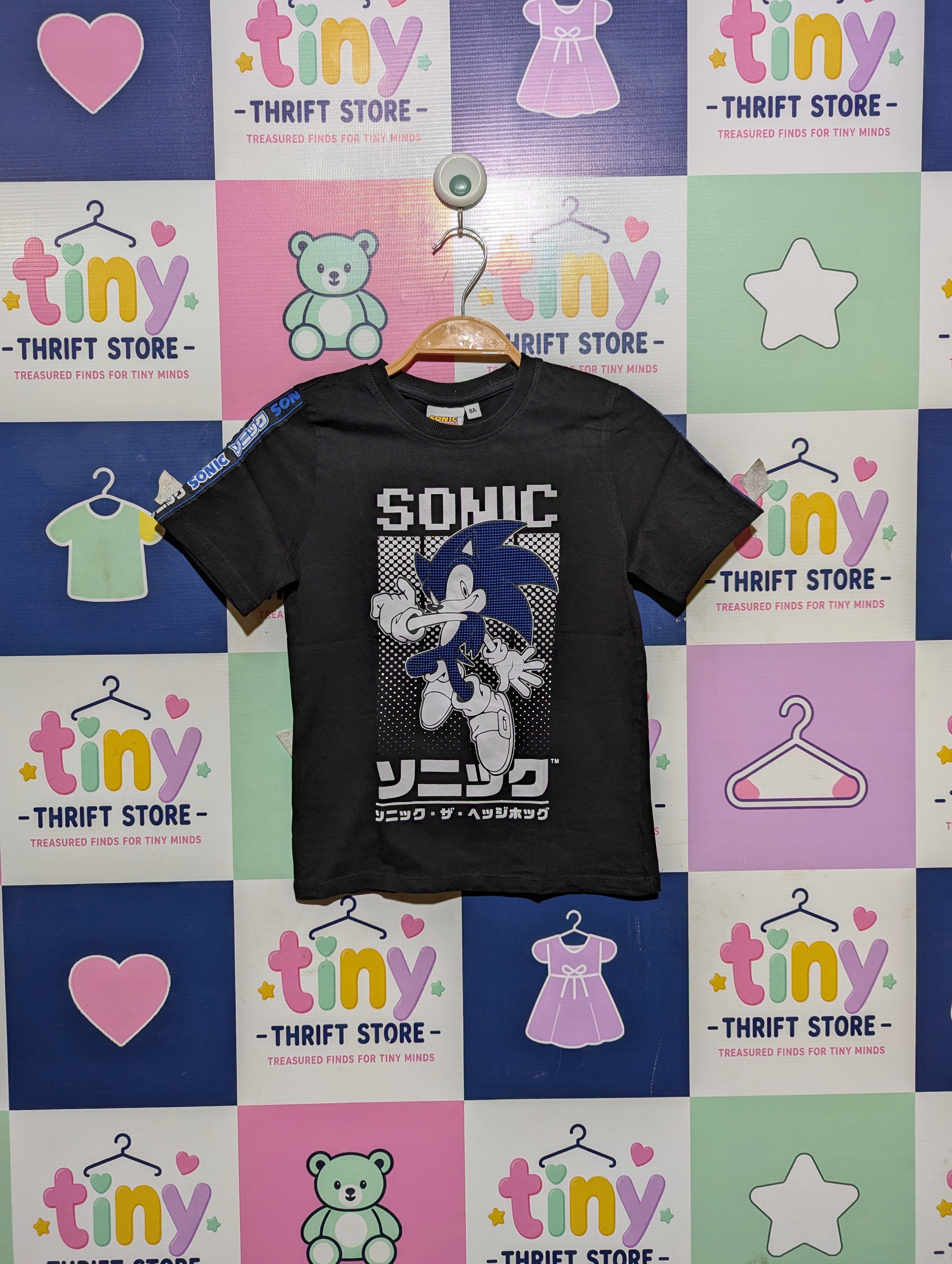 Sonic The Hedgehog Boys Black "Sonic" Graphic Tee - Size 8A Estimated Age 8 Years AB2