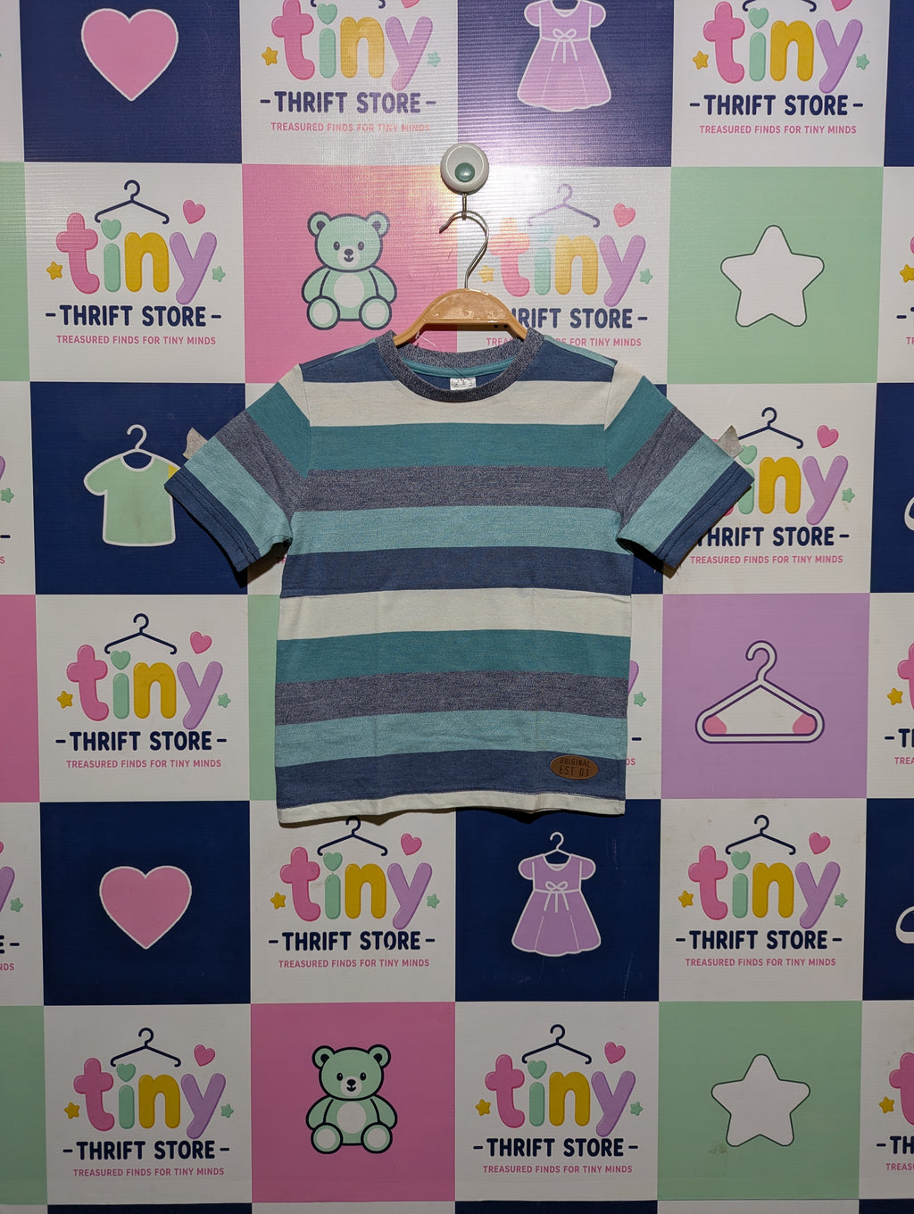F&F Boys Multi-Stripe "Original Est 01" Casual Tee - Size 6-7 Years Estimated Age 6-7 Years AB2
