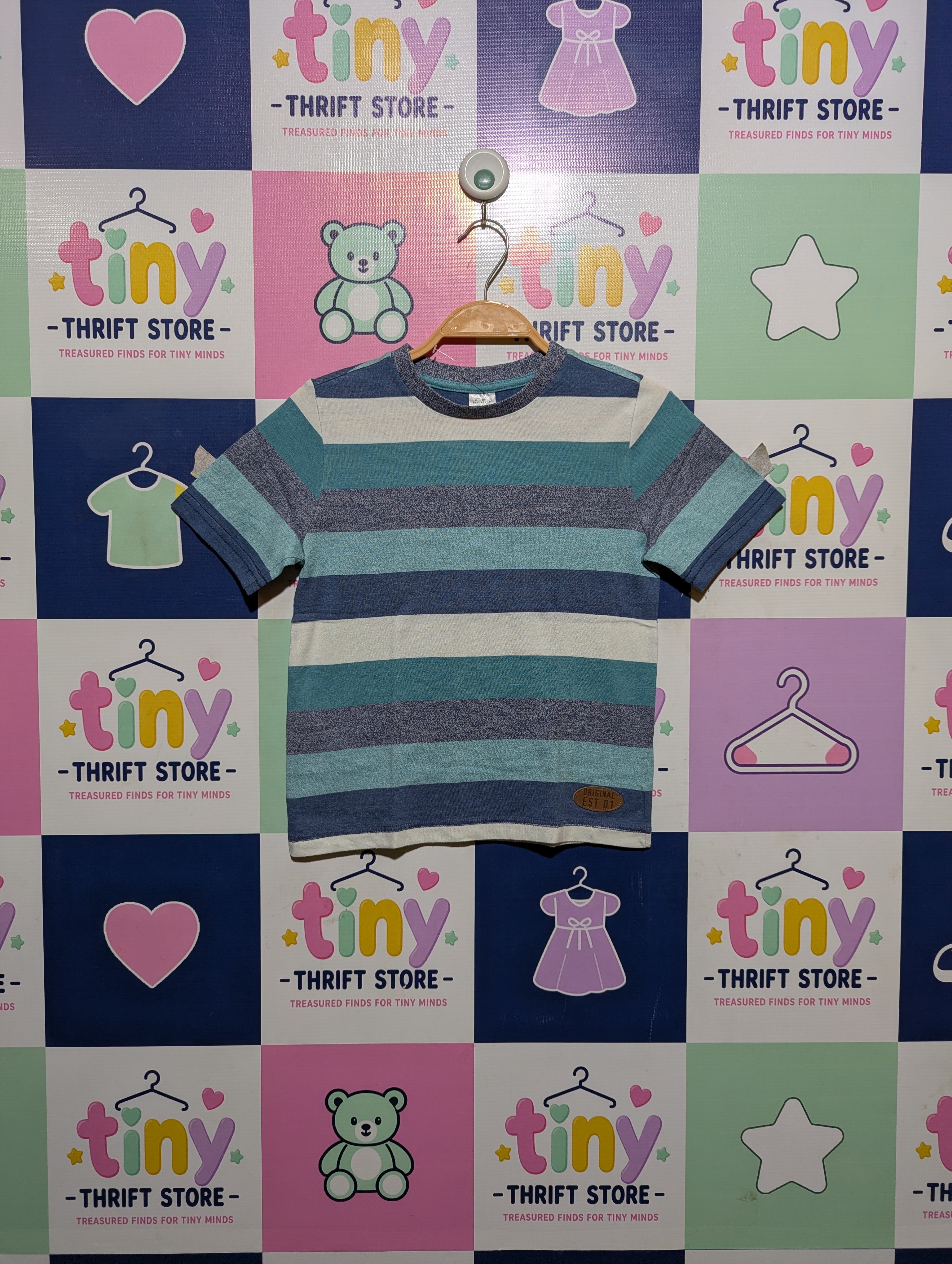 F&F Boys Multi-Stripe "Original Est 01" Casual Tee - Size 6-7 Years Estimated Age 6-7 Years AB2