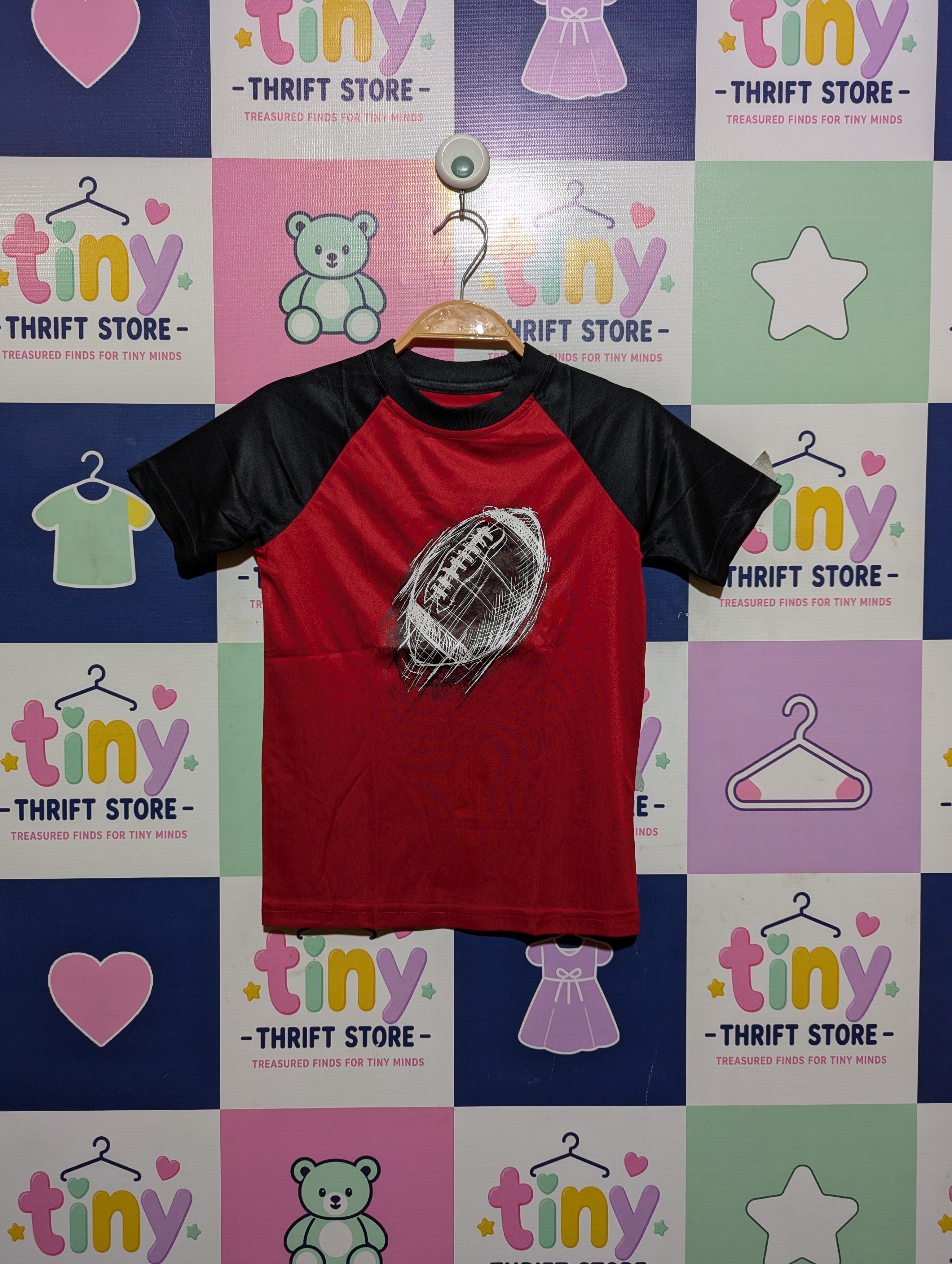 BCG Boys Red & Black "Football" Athletic Performance Tee - Size XS (6-7) Estimated Age 6-7 Years AB2