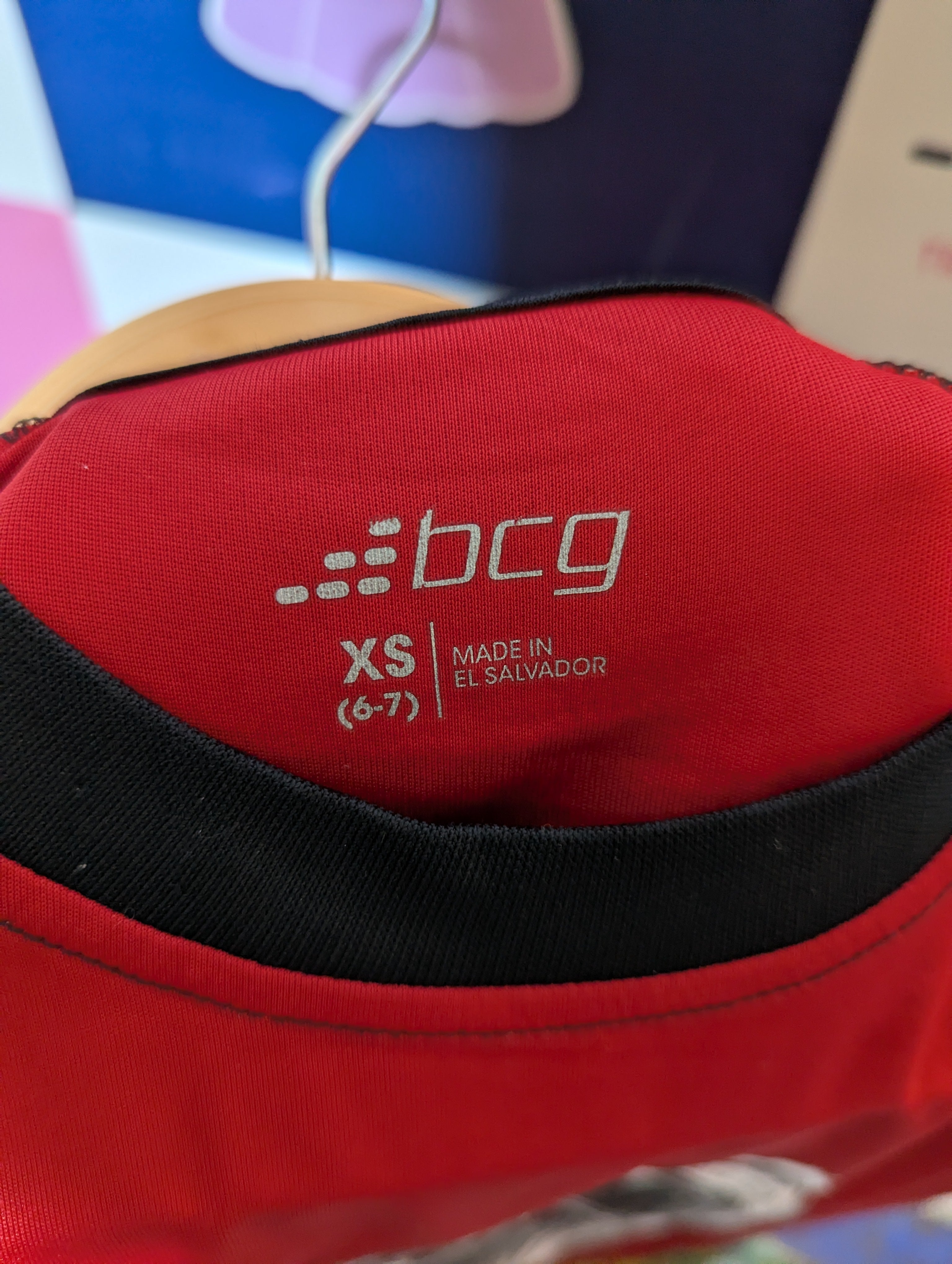 BCG Boys Red & Black "Football" Athletic Performance Tee - Size XS (6-7) Estimated Age 6-7 Years AB2