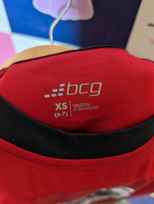 BCG Boys Red & Black "Football" Athletic Performance Tee - Size XS (6-7) Estimated Age 6-7 Years AB2