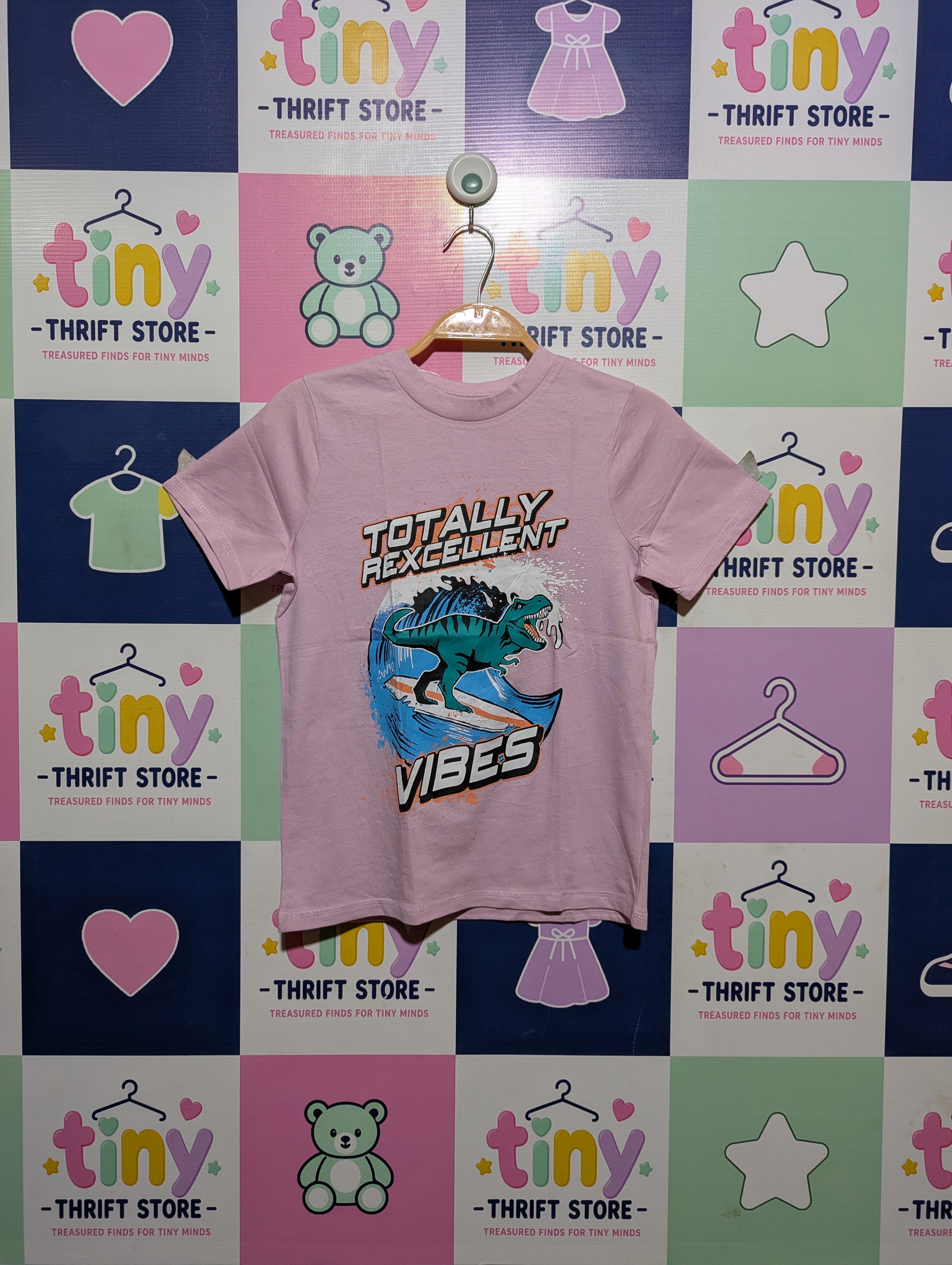 George Boys Light Purple "Totally Rexcellent Vibes" Graphic Tee - Size 7-8 Years Estimated Age 7-8 Years AB2