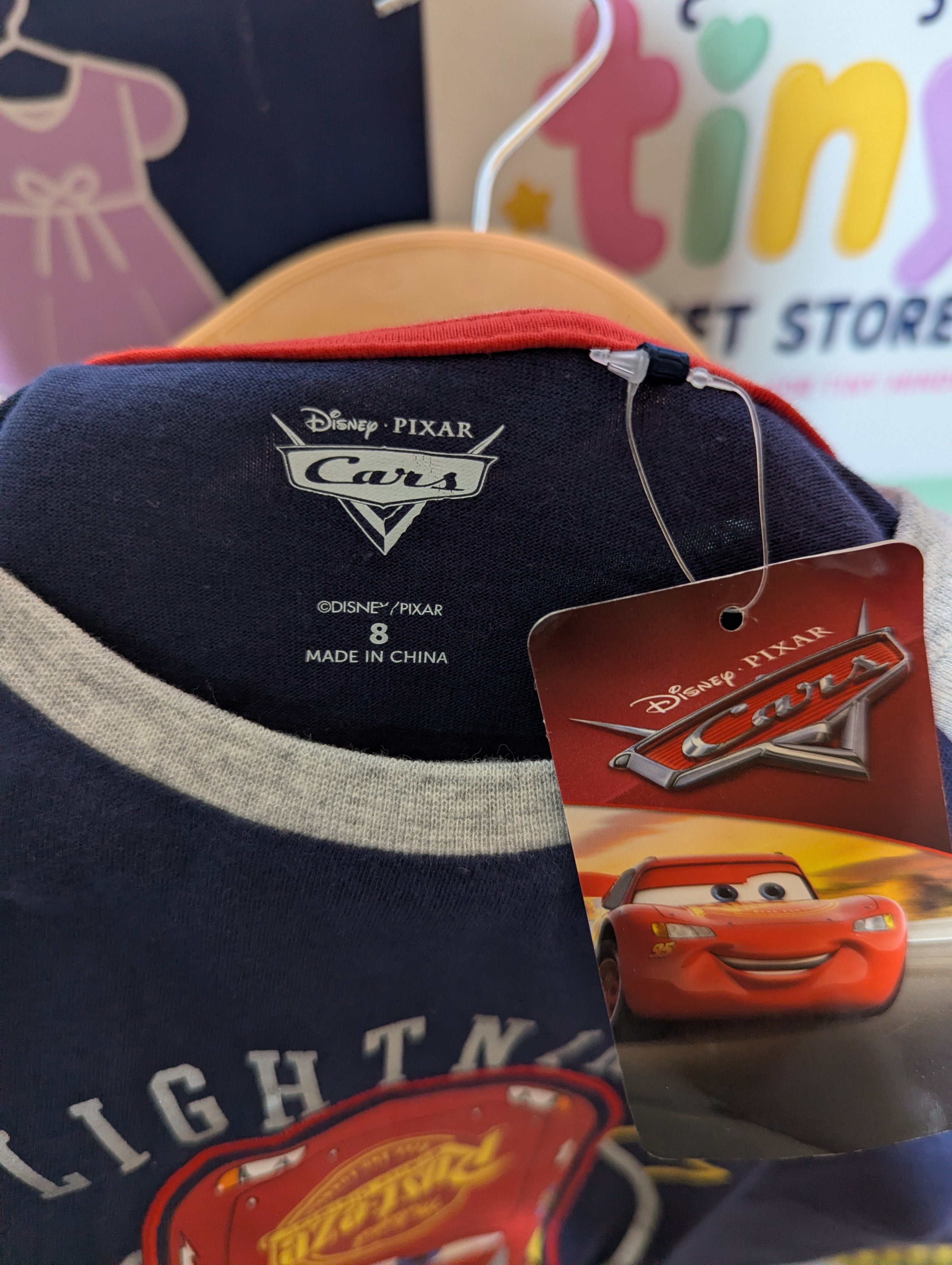 Disney Pixar Boys "Lightning McQueen" Navy & Grey Graphic Tee - Size 8 Estimated Age 7-8 Years AB2